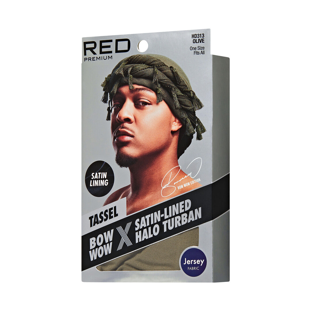 HD313_extra_007 "RED by KISS BOW WOW X Satin Lined Halo Tessel Turban Soft, side of package."