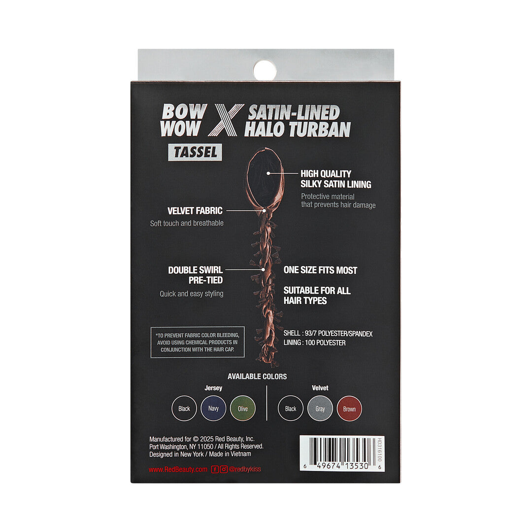 HD316_extra_008 "RED by KISS BOW WOW X Satin Lined Halo Tessel Turban Soft, package back."