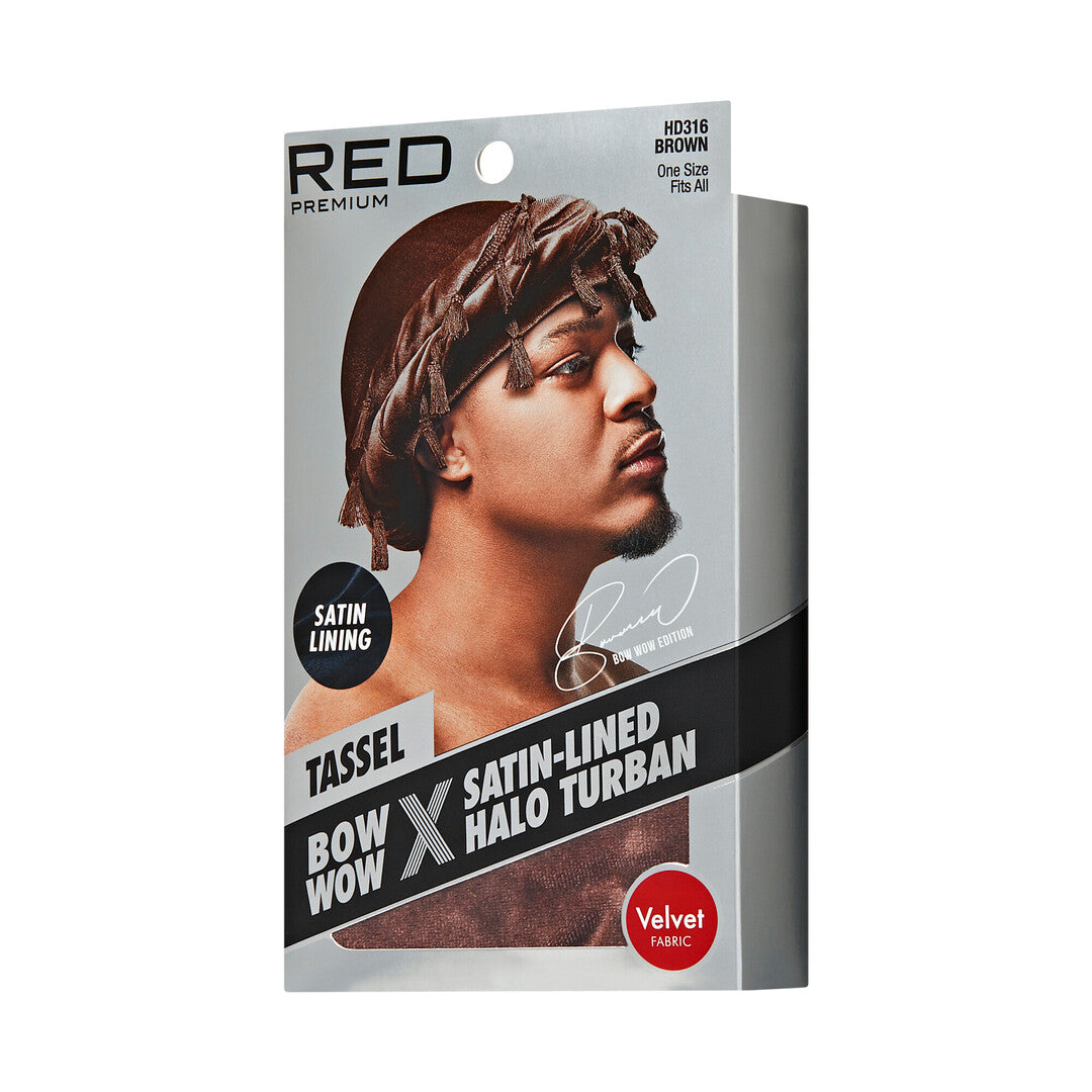 HD316_extra_007 "RED by KISS BOW WOW X Satin Lined Halo Tessel Turban Soft, side of package."