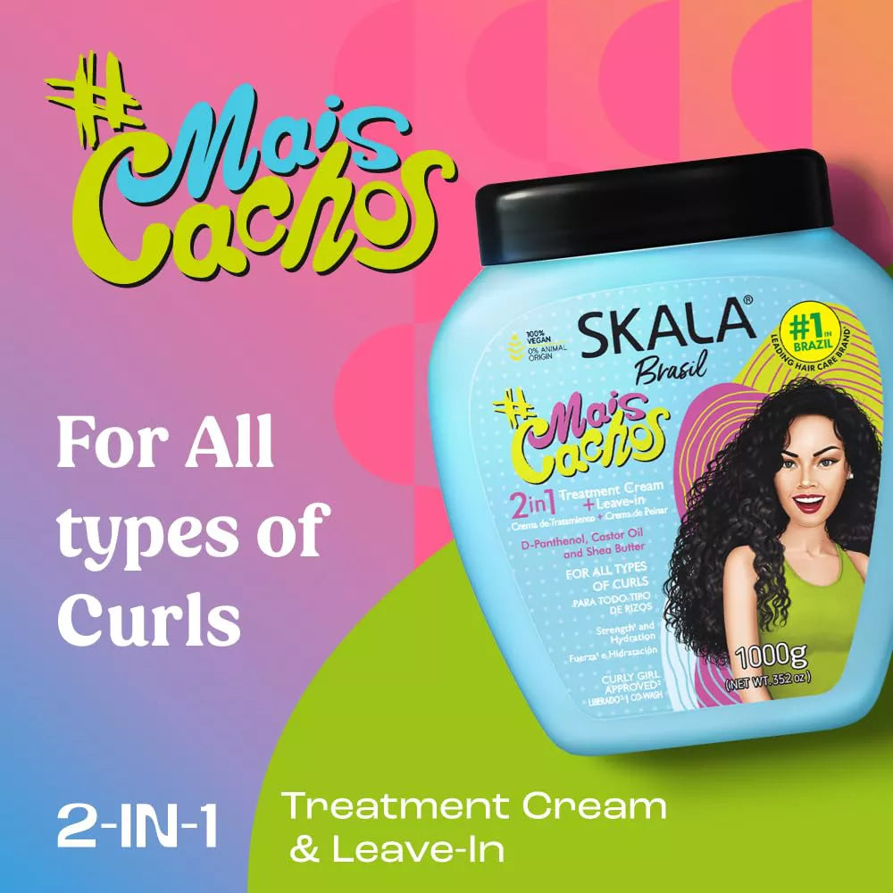 SKALA #MaisCachos 2-in-1 Curl Treatment Cream 2pcs – Deep Hydration & Curl Definition (35.3oz)