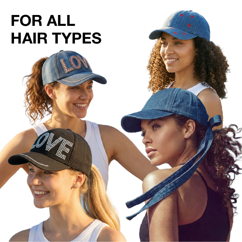 fh066_extra_002 "Arria Backless Baseball Cap - Satin Lined Ponytail Hat for Curly & Natural Hair - Adjustable Open Back Sun Hat for High Bun, Updos & Top Knots, package back."