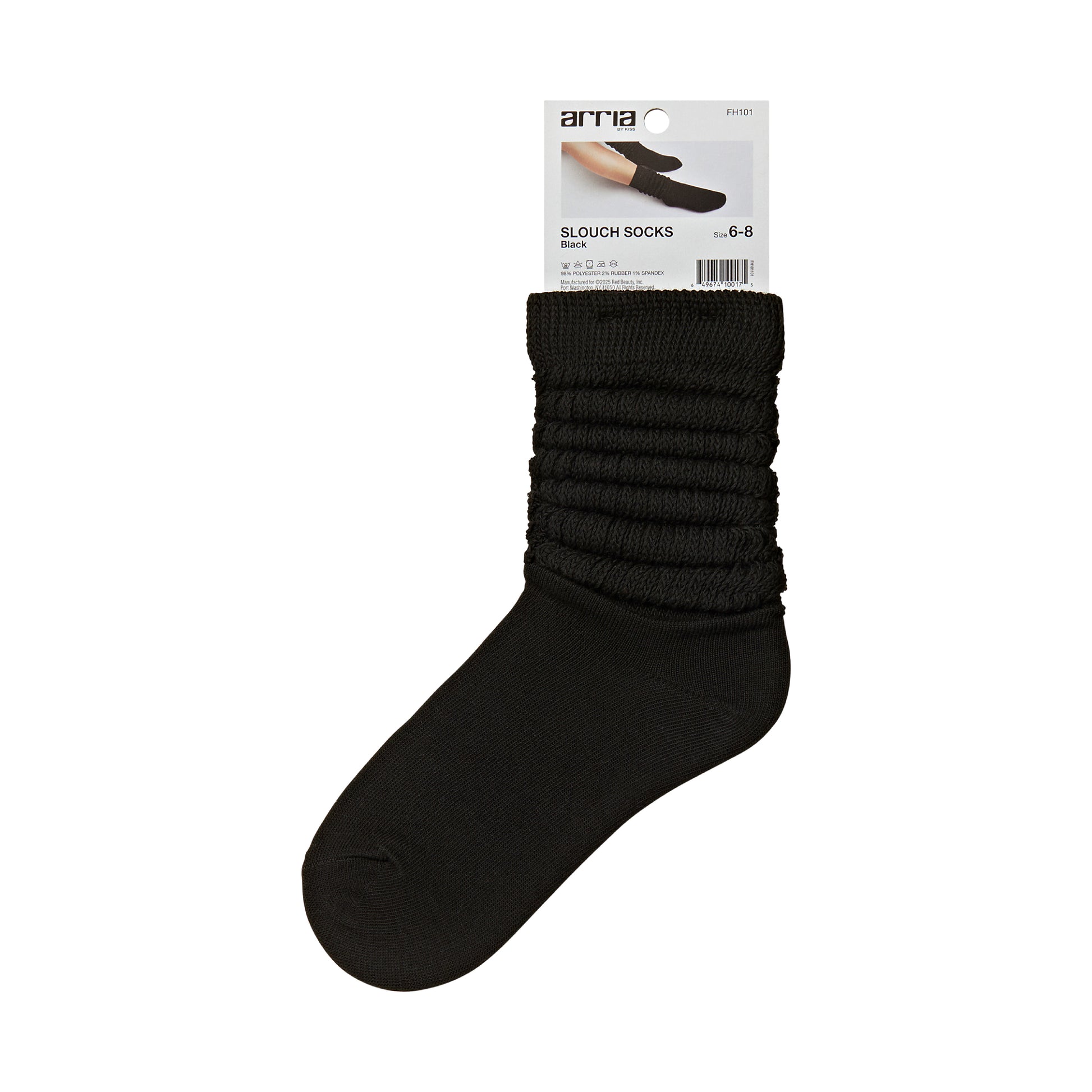fh101_extra_005 "ARRIA Extra Long Soft Cotton Trendy Slouch Socks – Classic Everyday Neutrals, 80s Retro Heavy Scrunch, package back."