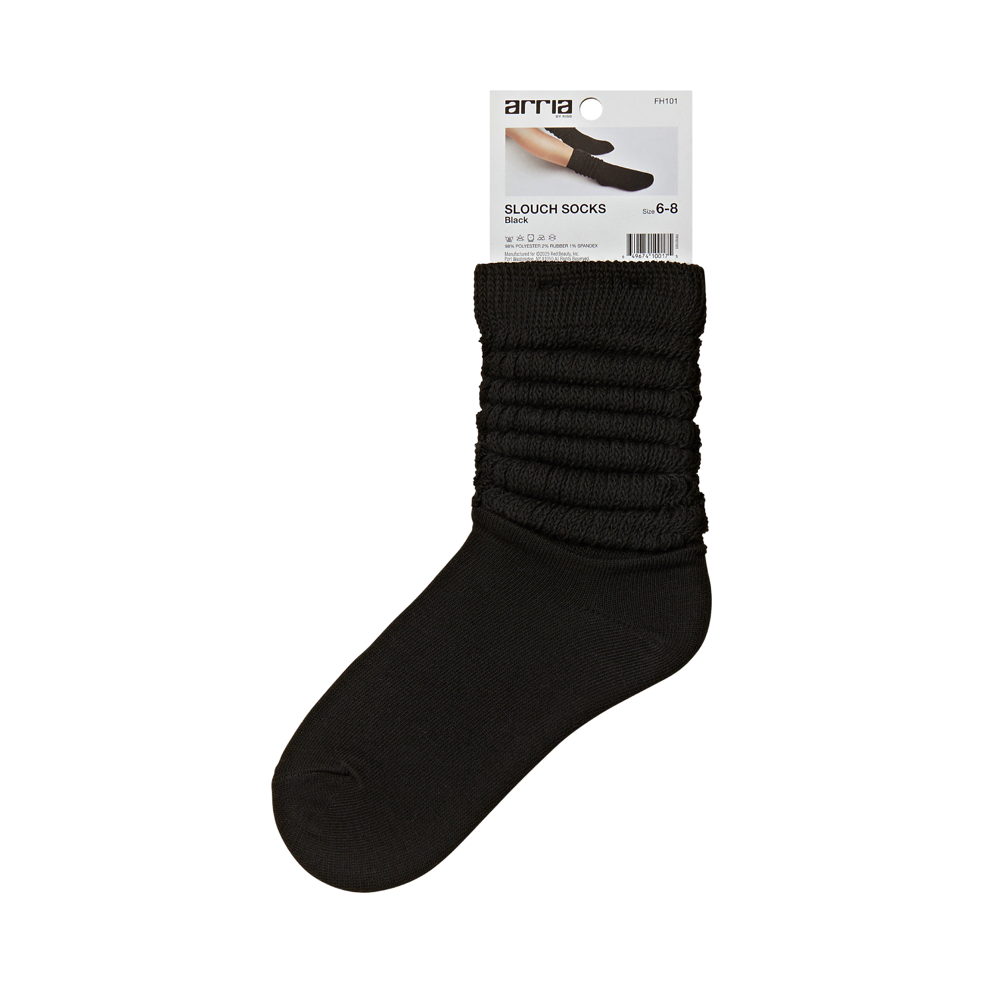 fh101_extra_005 "ARRIA Extra Long Soft Cotton Trendy Slouch Socks – Classic Everyday Neutrals, 80s Retro Heavy Scrunch, package back."