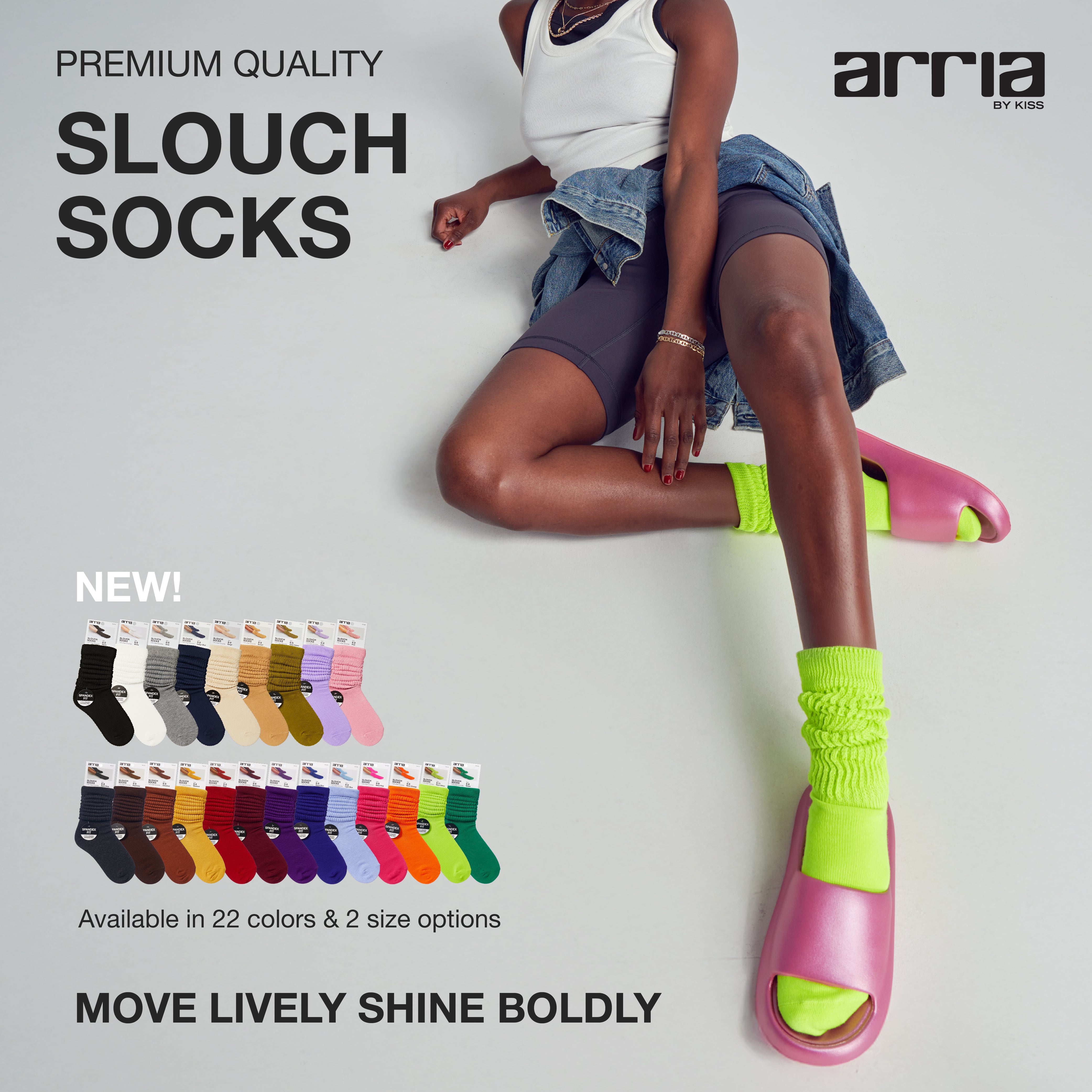 displayall_extra_004 "ARRIA Extra Long Soft Cotton Trendy Slouch Socks – Classic Everyday Neutrals, 80s Retro Heavy Scrunch product view."