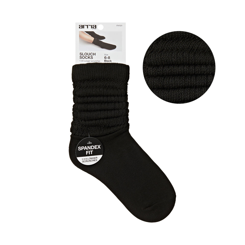 Extra Long Soft Cotton Trendy Slouch Socks – Classic Everyday Neutrals, 80s Retro Heavy Scrunch__Black