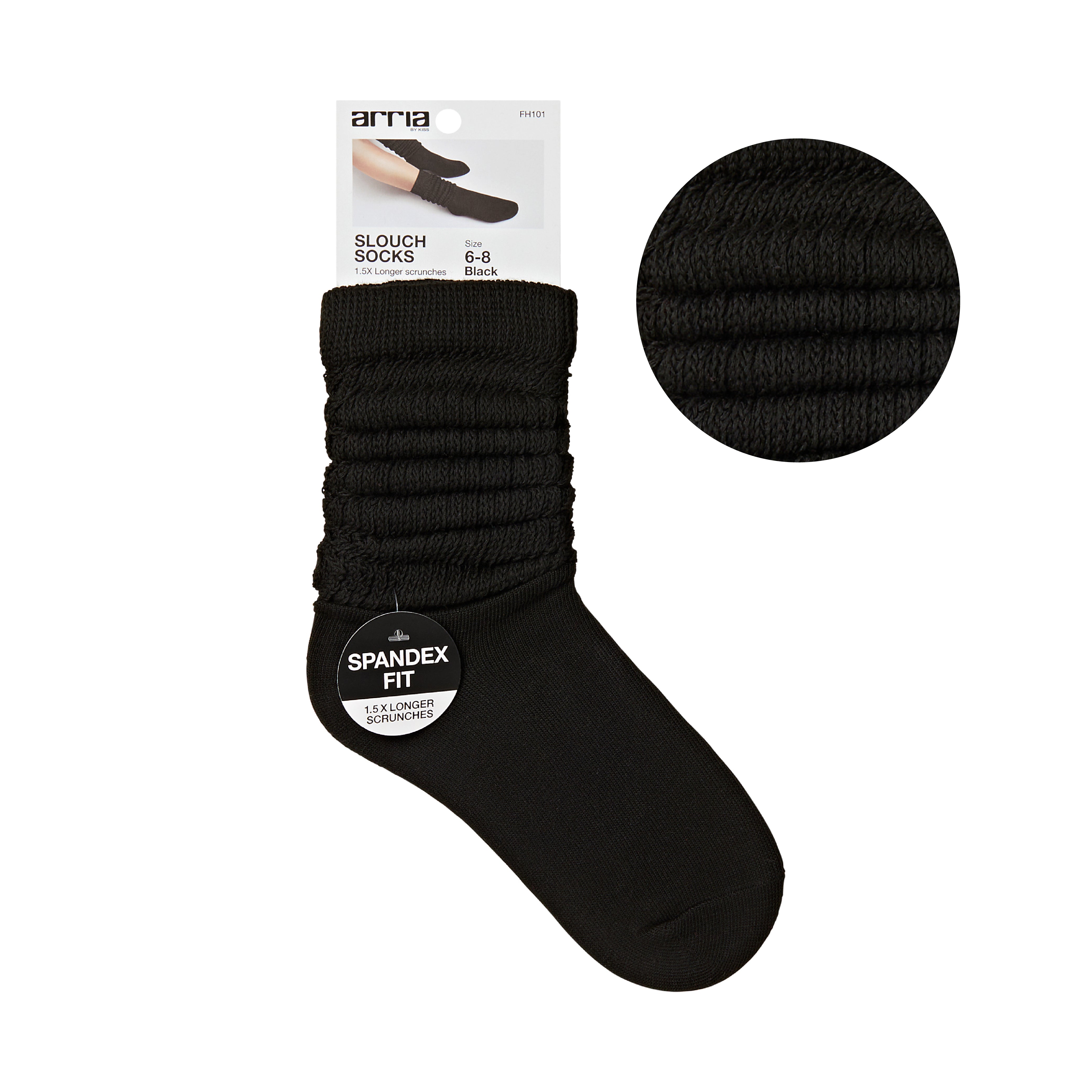 fh101_main "ARRIA Extra Long Soft Cotton Trendy Slouch Socks – Classic Everyday Neutrals, 80s Retro Heavy Scrunch in Black / 6-8, main product view."