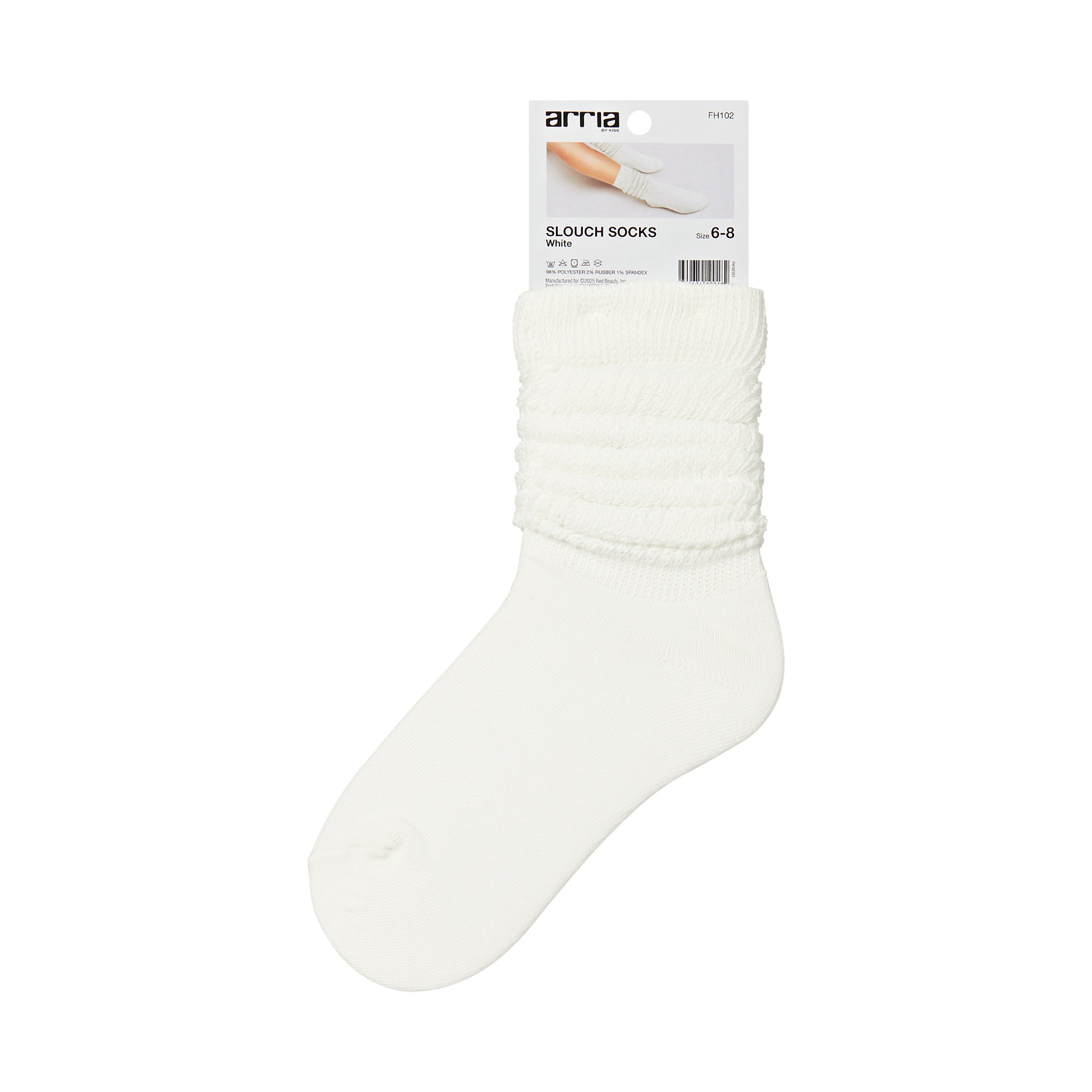 fh102_extra_005 "ARRIA Extra Long Soft Cotton Trendy Slouch Socks – Classic Everyday Neutrals, 80s Retro Heavy Scrunch, package back."