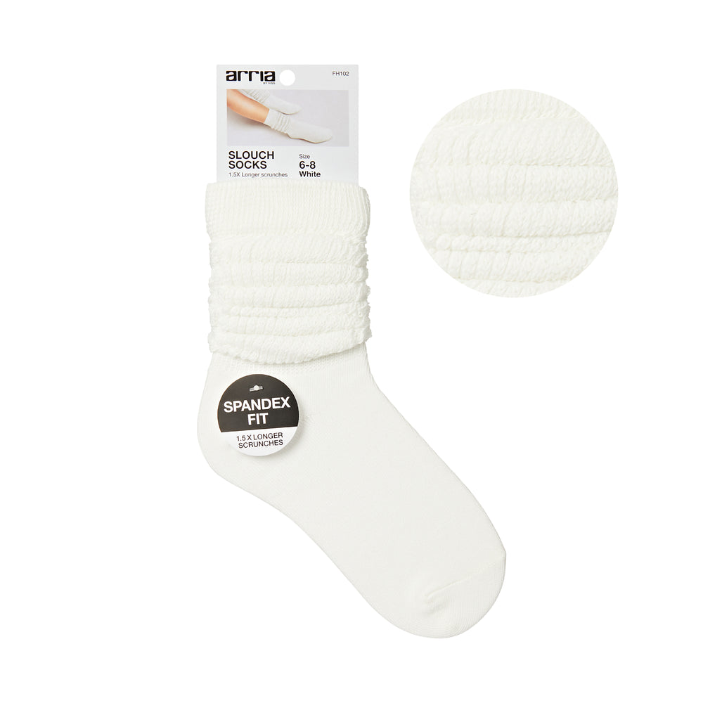 Extra Long Soft Cotton Trendy Slouch Socks – Classic Everyday Neutrals, 80s Retro Heavy Scrunch__White