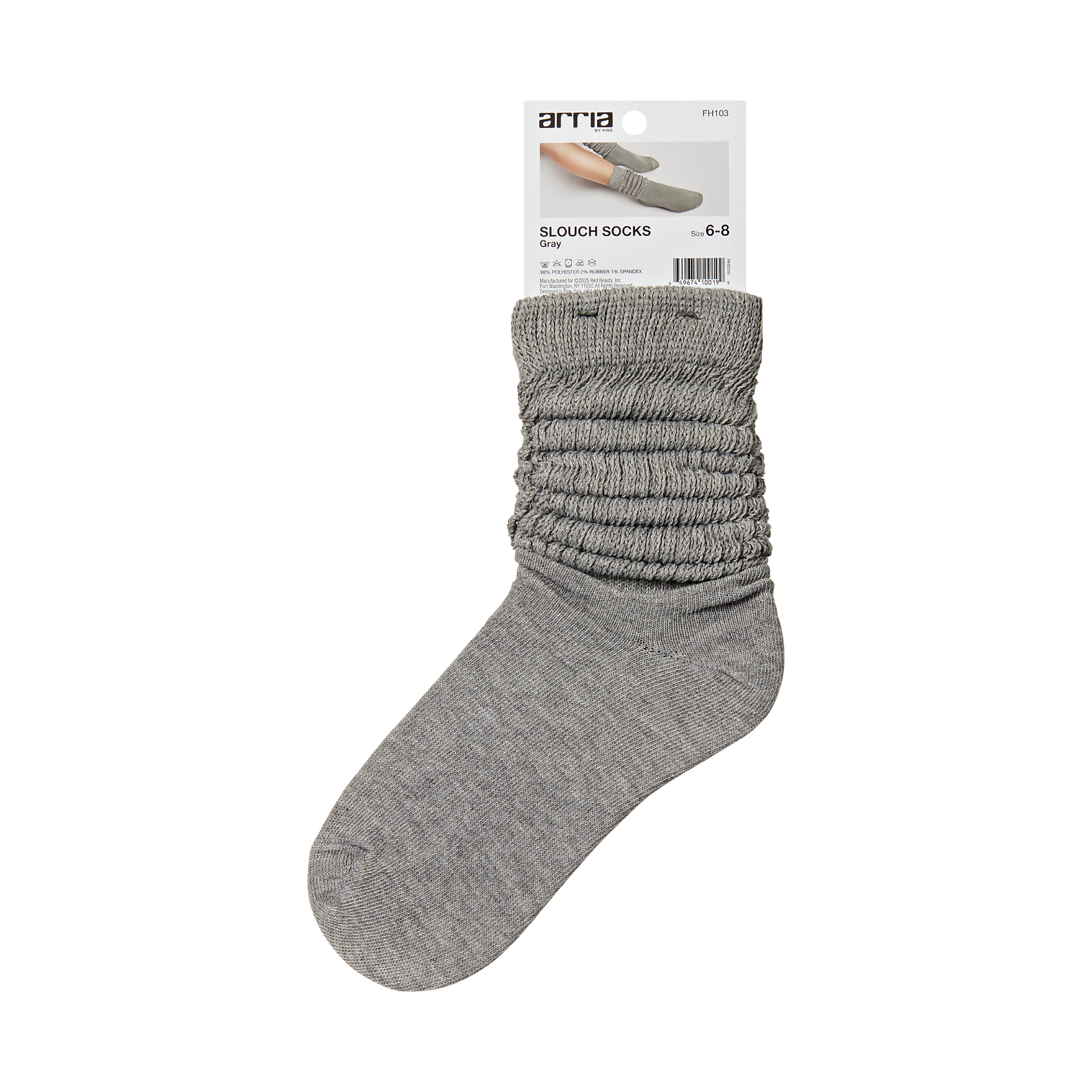 fh103_extra_005 "ARRIA Extra Long Soft Cotton Trendy Slouch Socks – Classic Everyday Neutrals, 80s Retro Heavy Scrunch, package back."