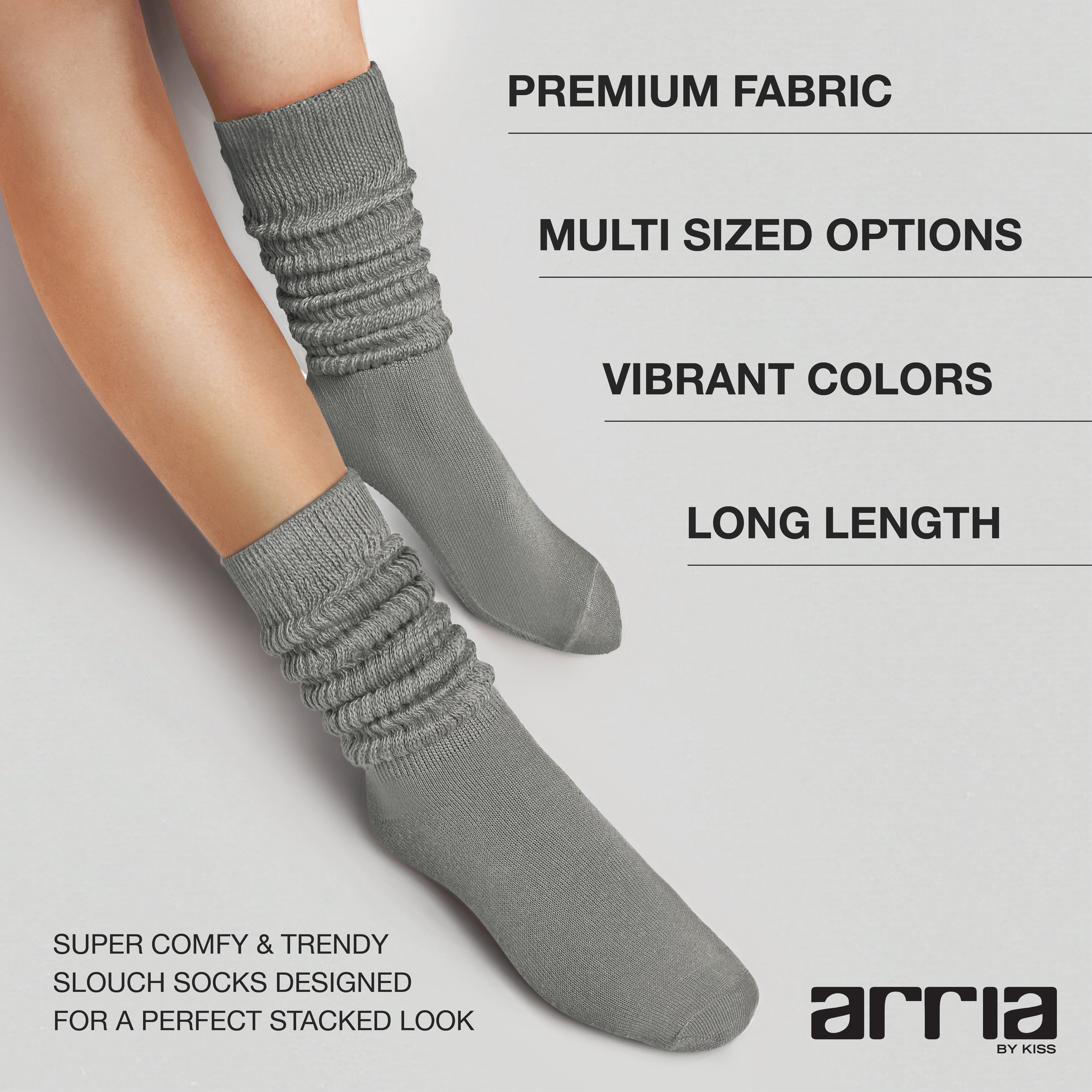 fh103_extra_001 "ARRIA Extra Long Soft Cotton Trendy Slouch Socks – Classic Everyday Neutrals, 80s Retro Heavy Scrunch product view."