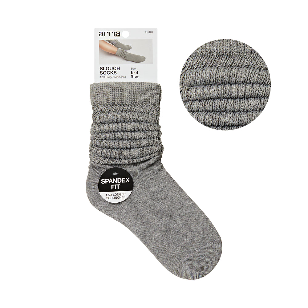 Extra Long Soft Cotton Trendy Slouch Socks – Classic Everyday Neutrals, 80s Retro Heavy Scrunch__Gray