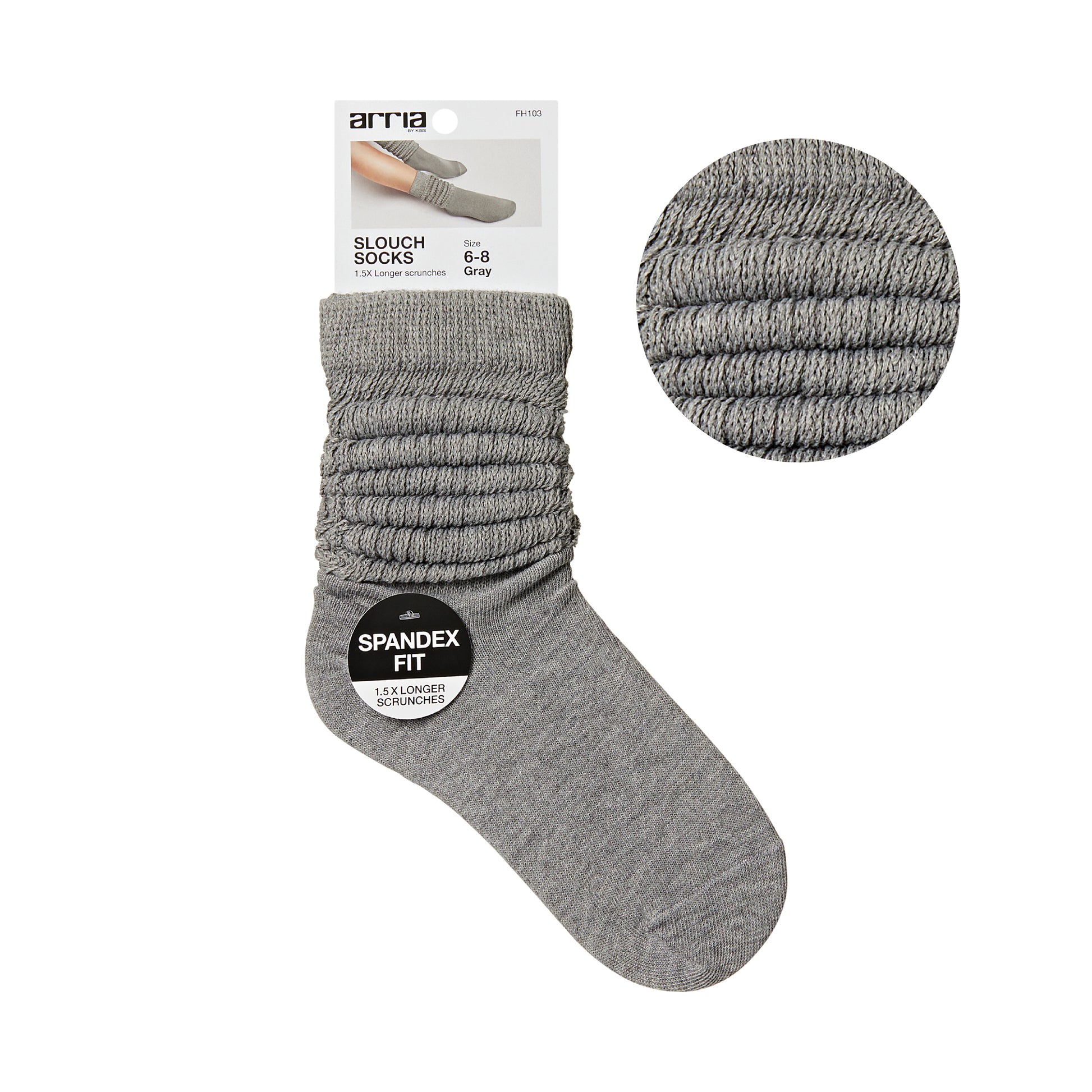 fh103_main "ARRIA Extra Long Soft Cotton Trendy Slouch Socks – Classic Everyday Neutrals, 80s Retro Heavy Scrunch in Gray / 6-8, main product view."