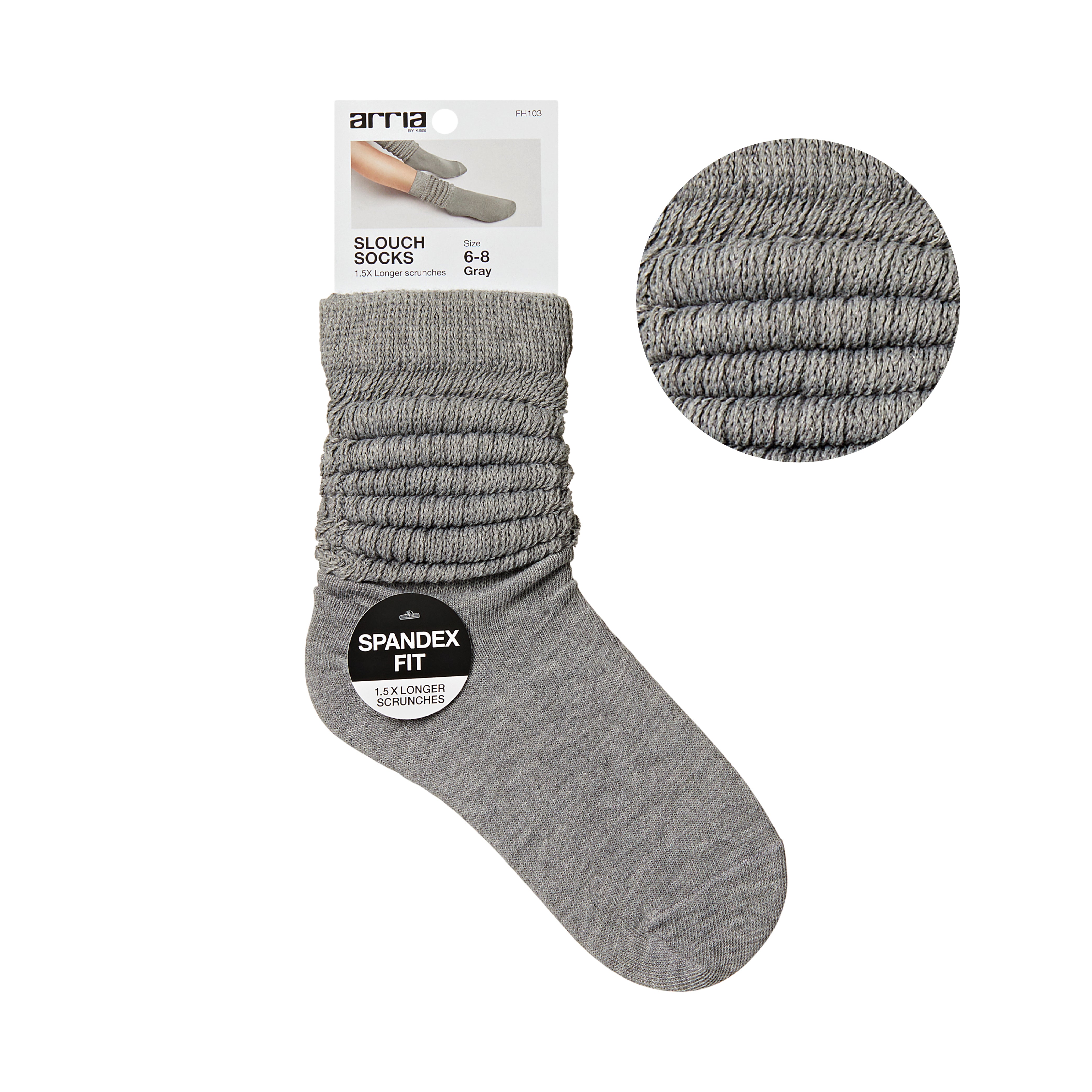 fh103_main "ARRIA Extra Long Soft Cotton Trendy Slouch Socks – Classic Everyday Neutrals, 80s Retro Heavy Scrunch in Gray / 6-8, main product view."