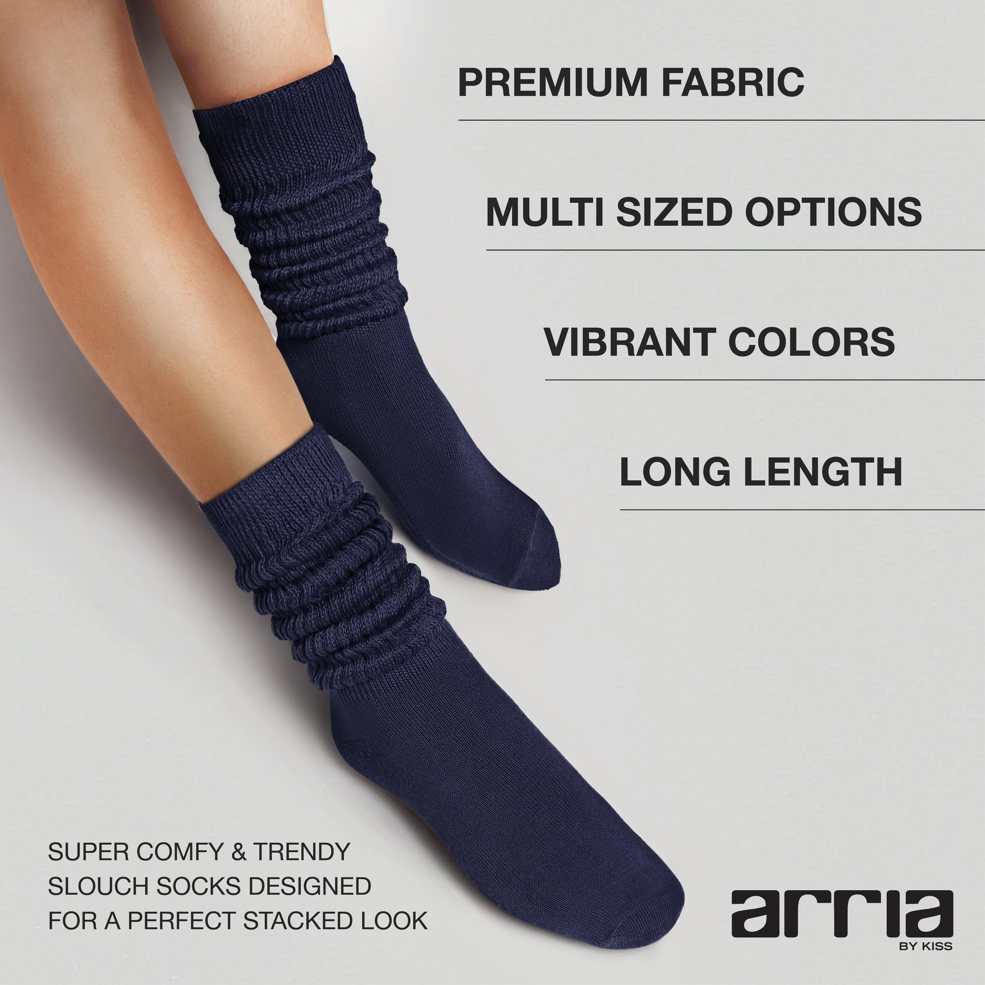 fh104_extra_001 "ARRIA Extra Long Soft Cotton Trendy Slouch Socks – Classic Everyday Neutrals, 80s Retro Heavy Scrunch product view."