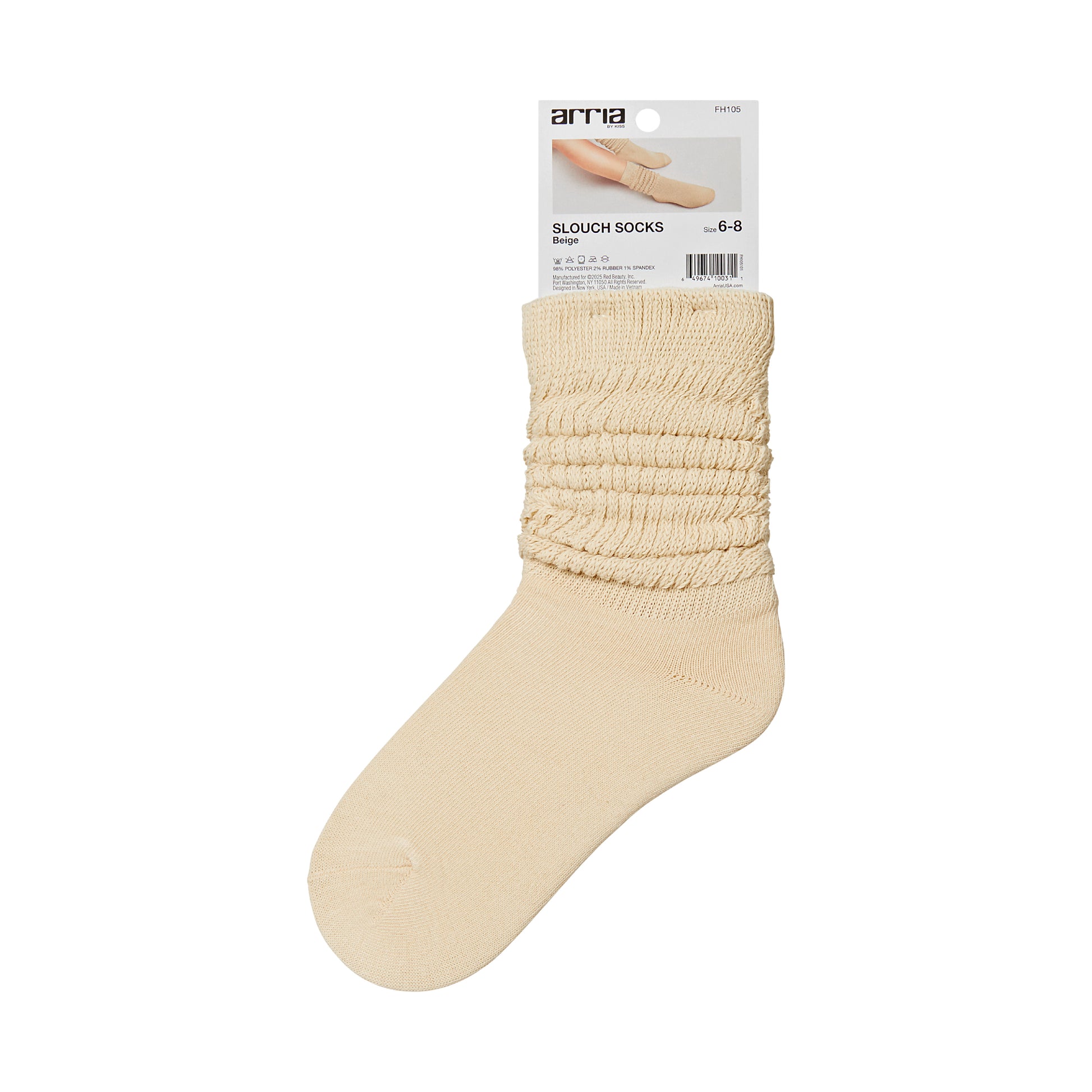 fh105_extra_005 "ARRIA Extra Long Soft Cotton Trendy Slouch Socks – Classic Everyday Neutrals, 80s Retro Heavy Scrunch, package back."