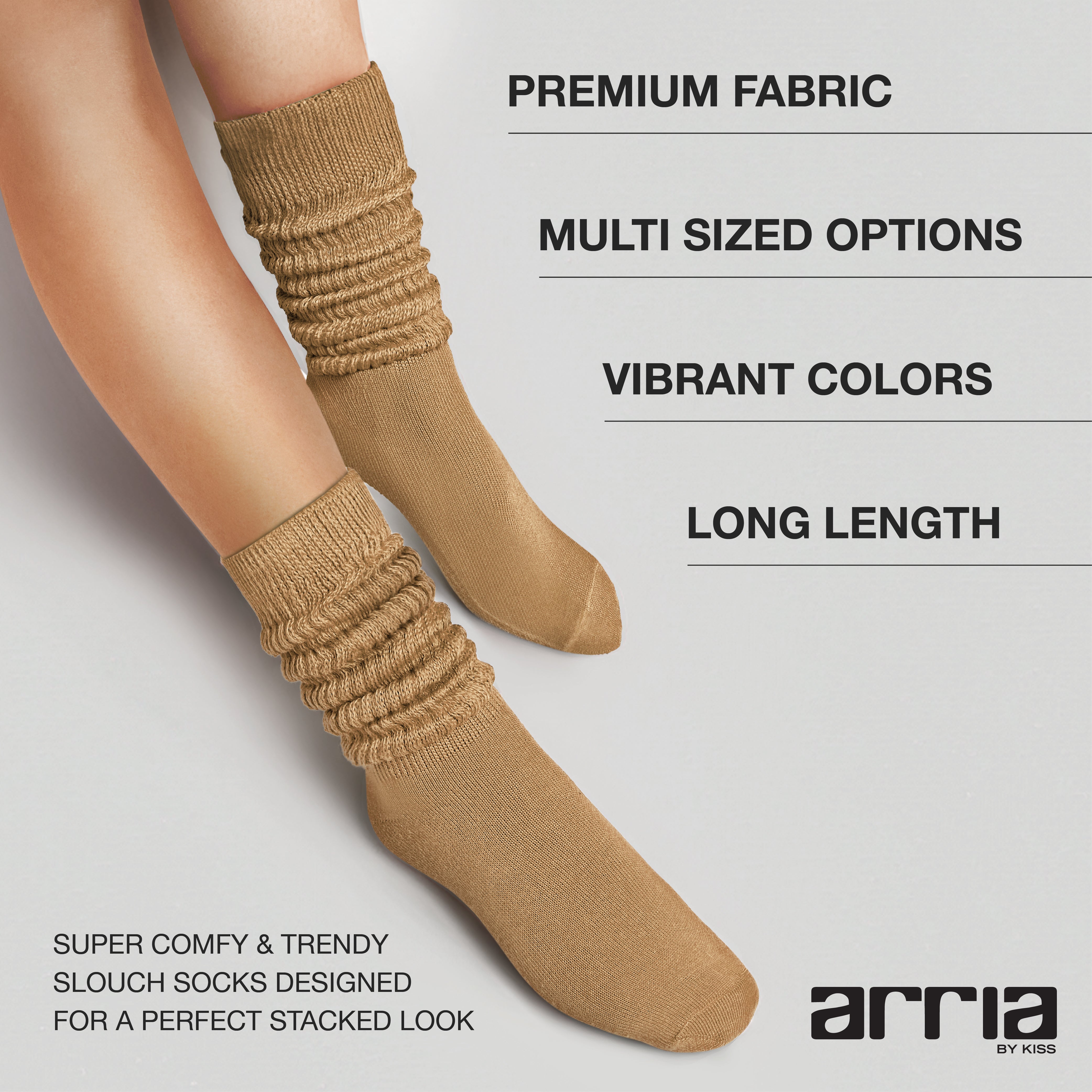 fh106_extra_001 "ARRIA Extra Long Soft Cotton Trendy Slouch Socks – Classic Everyday Neutrals, 80s Retro Heavy Scrunch product view."