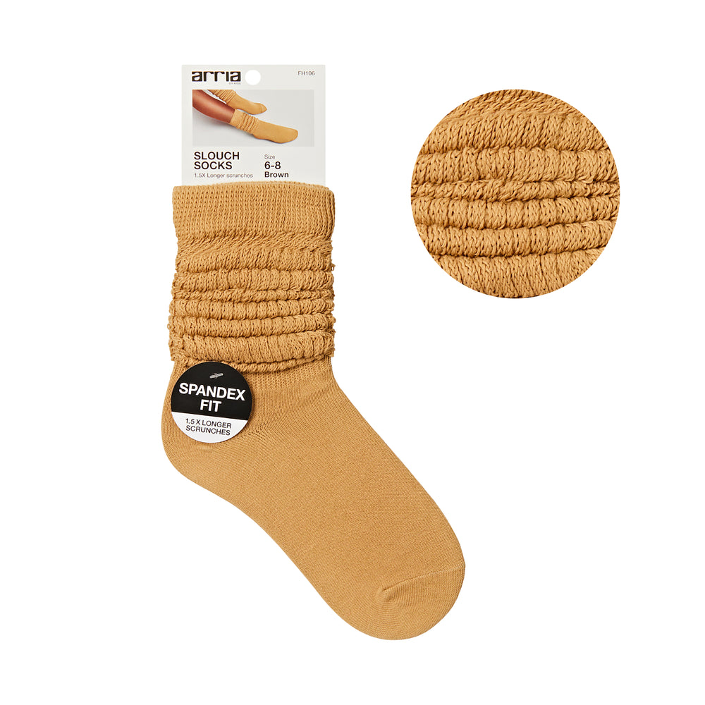 Extra Long Soft Cotton Trendy Slouch Socks – Classic Everyday Neutrals, 80s Retro Heavy Scrunch__Brown