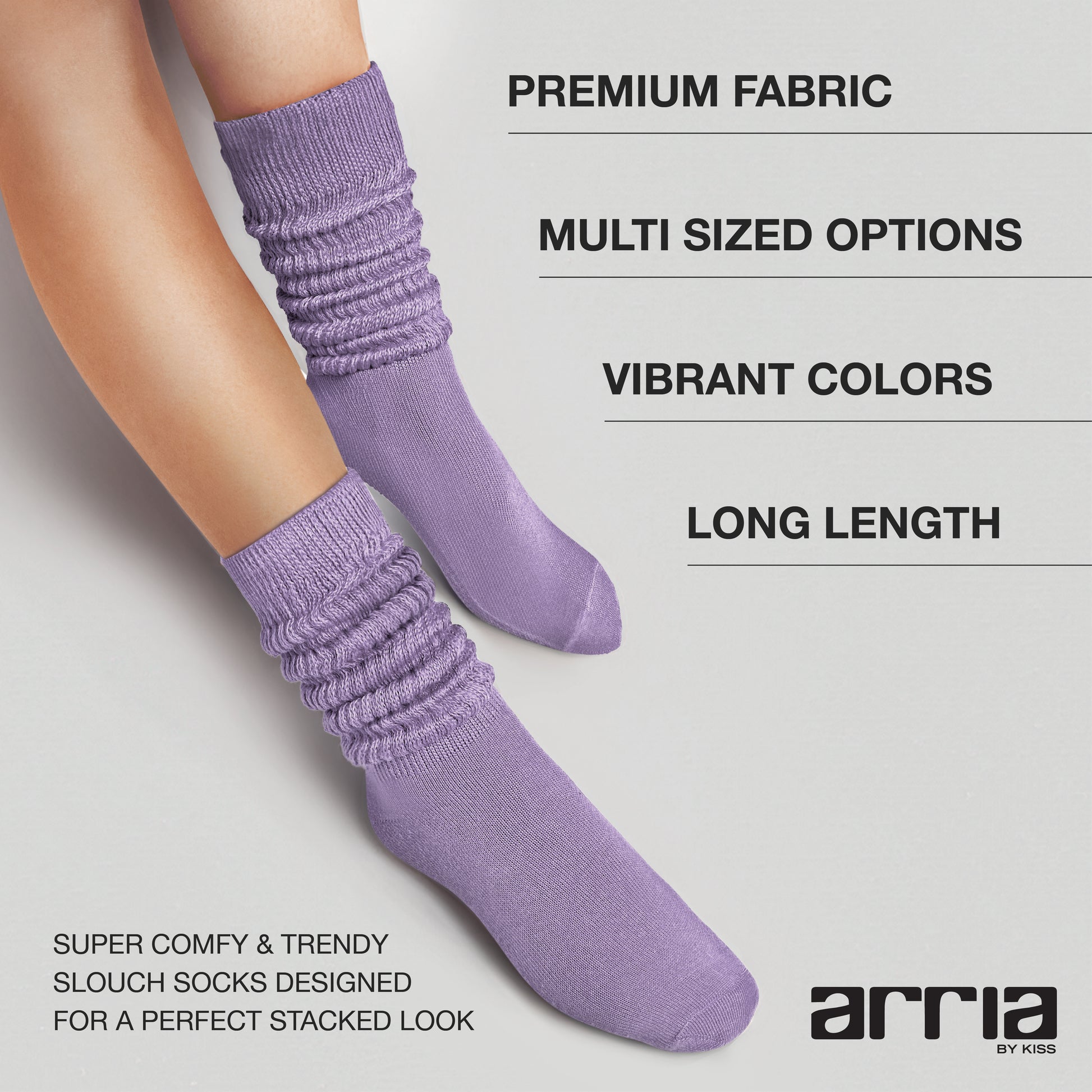 fh108_extra_001 "ARRIA Extra Long Soft Cotton Trendy Slouch Socks – Classic Everyday Neutrals, 80s Retro Heavy Scrunch product view."