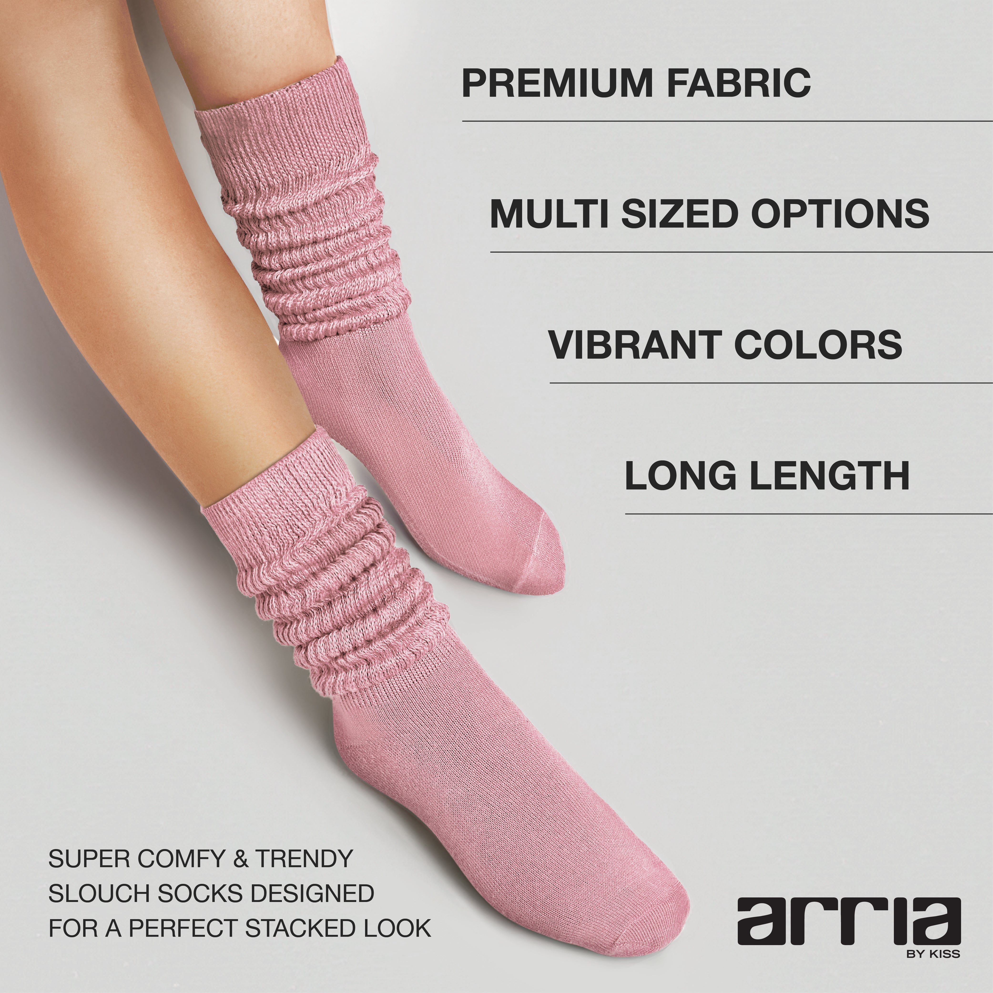 fh109_extra_001 "ARRIA Extra Long Soft Cotton Trendy Slouch Socks – Classic Everyday Neutrals, 80s Retro Heavy Scrunch product view."
