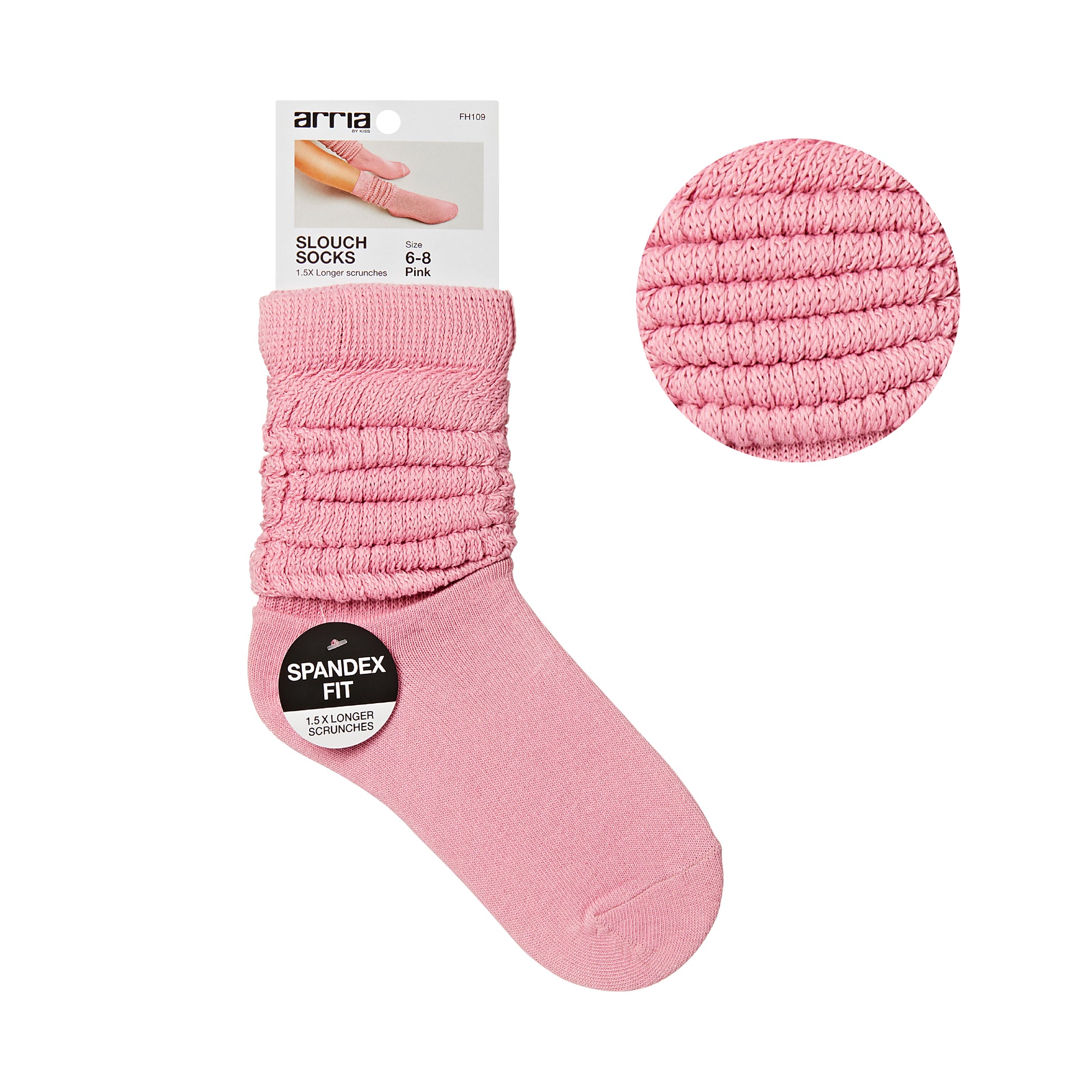 fh109_main "ARRIA Extra Long Soft Cotton Trendy Slouch Socks – Classic Everyday Neutrals, 80s Retro Heavy Scrunch in Pink / 6-8, main product view."