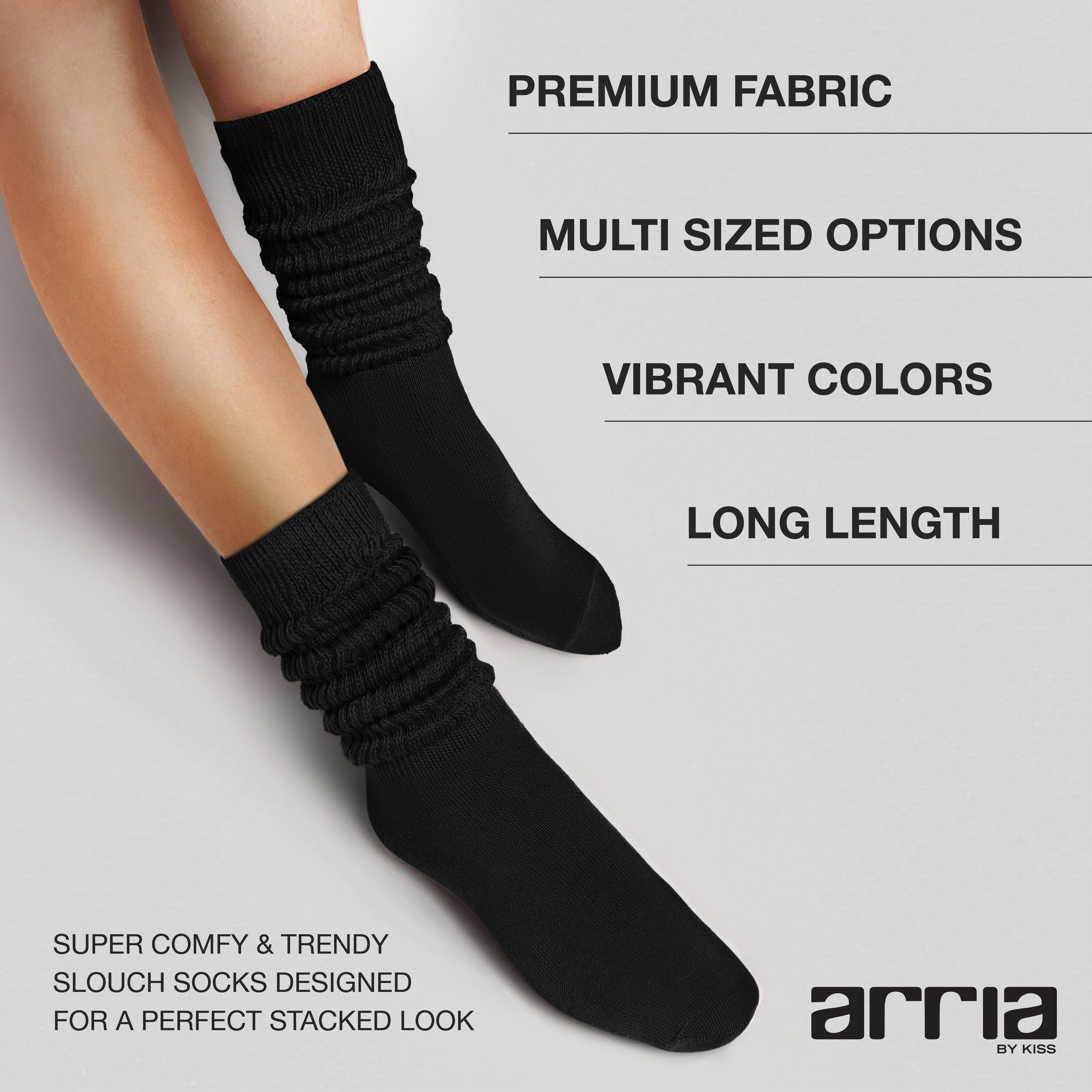 fh110_extra_001 "ARRIA Extra Long Soft Cotton Trendy Slouch Socks – Classic Everyday Neutrals, 80s Retro Heavy Scrunch product view."