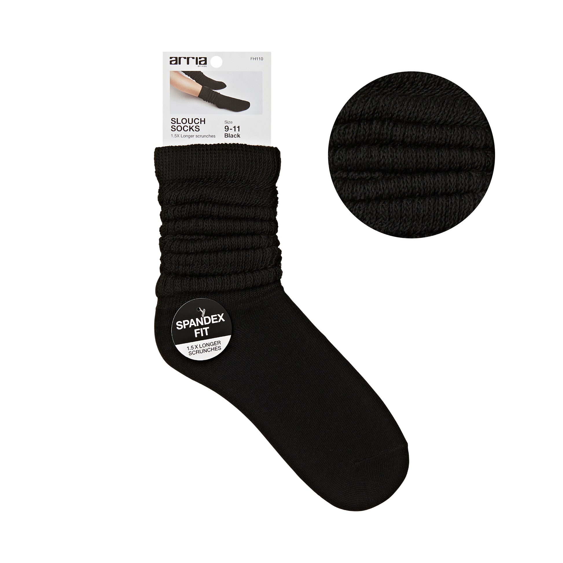 fh110_main "ARRIA Extra Long Soft Cotton Trendy Slouch Socks – Classic Everyday Neutrals, 80s Retro Heavy Scrunch in Black / 9-11, main product view."