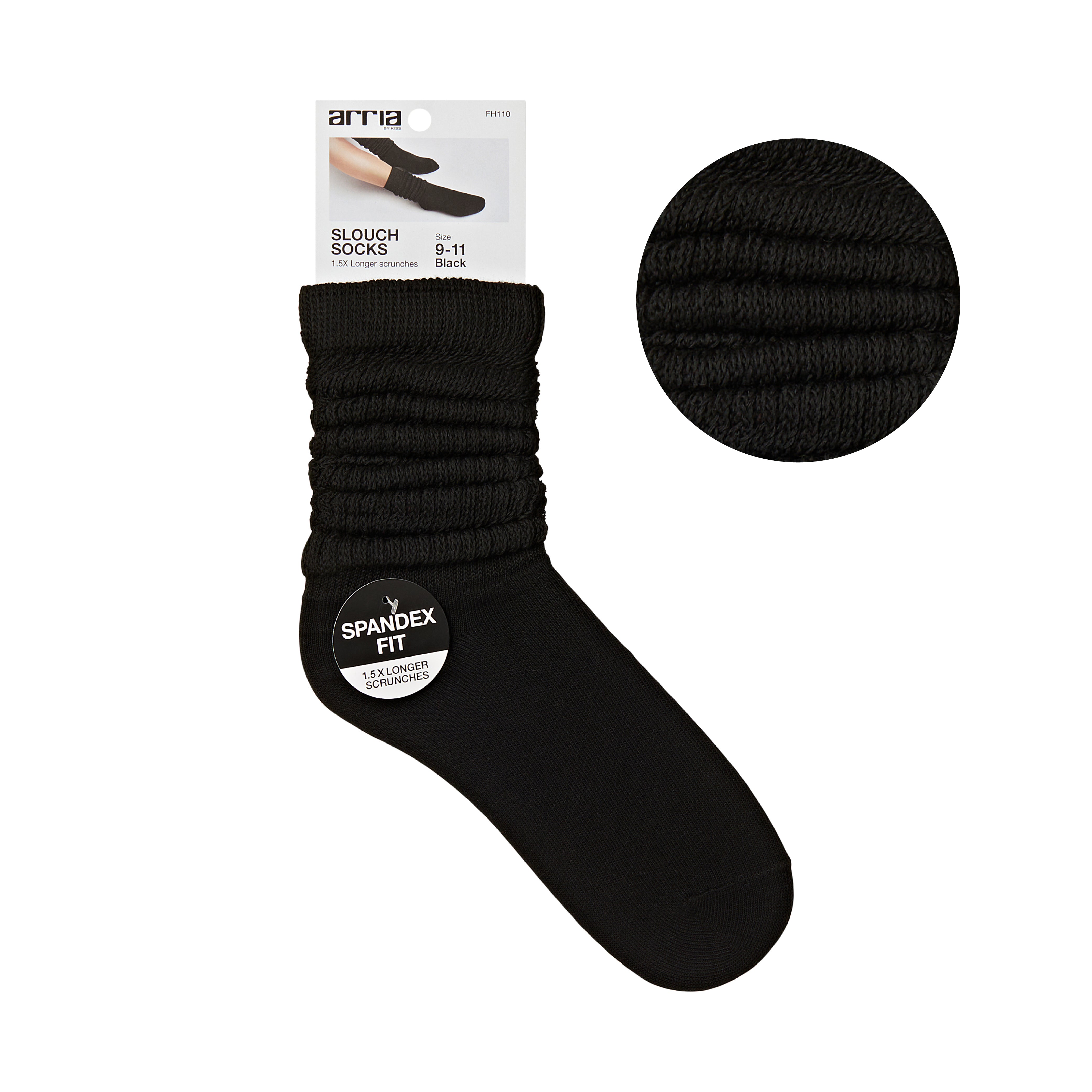 fh110_main "ARRIA Extra Long Soft Cotton Trendy Slouch Socks – Classic Everyday Neutrals, 80s Retro Heavy Scrunch in Black / 9-11, main product view."