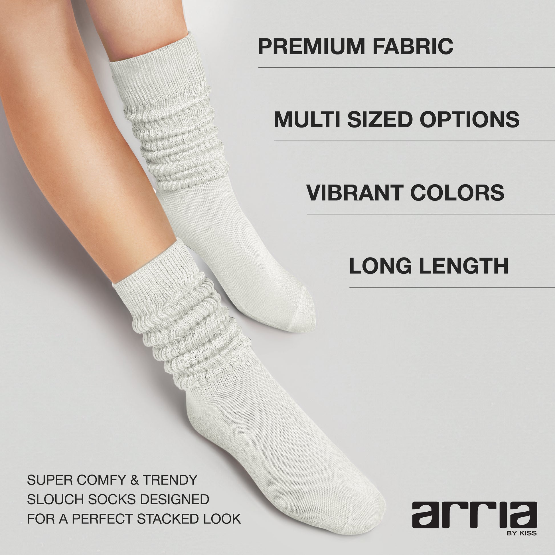 fh111_extra_001 "ARRIA Extra Long Soft Cotton Trendy Slouch Socks – Classic Everyday Neutrals, 80s Retro Heavy Scrunch product view."