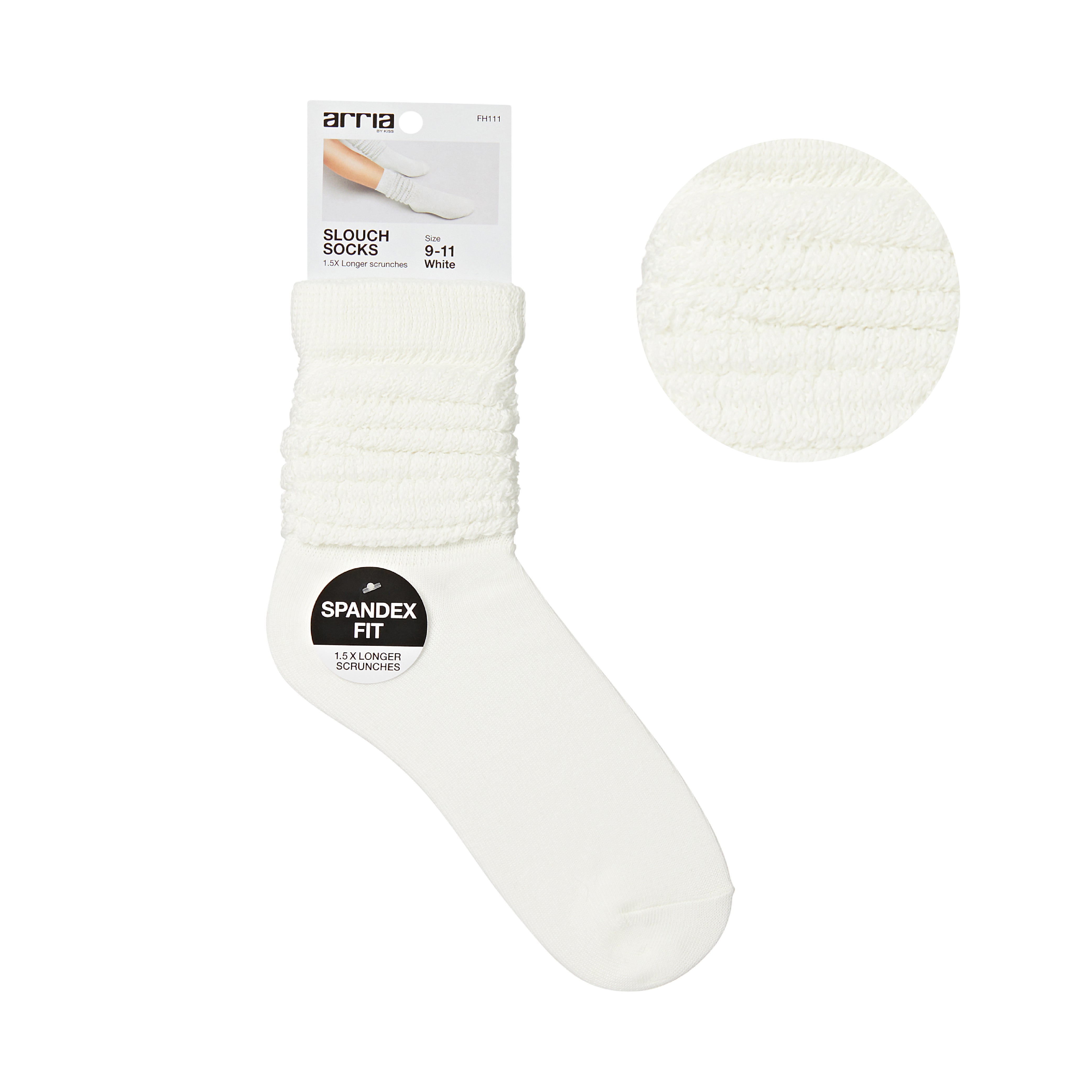 fh111_main "ARRIA Extra Long Soft Cotton Trendy Slouch Socks – Classic Everyday Neutrals, 80s Retro Heavy Scrunch in White / 9-11, main product view."