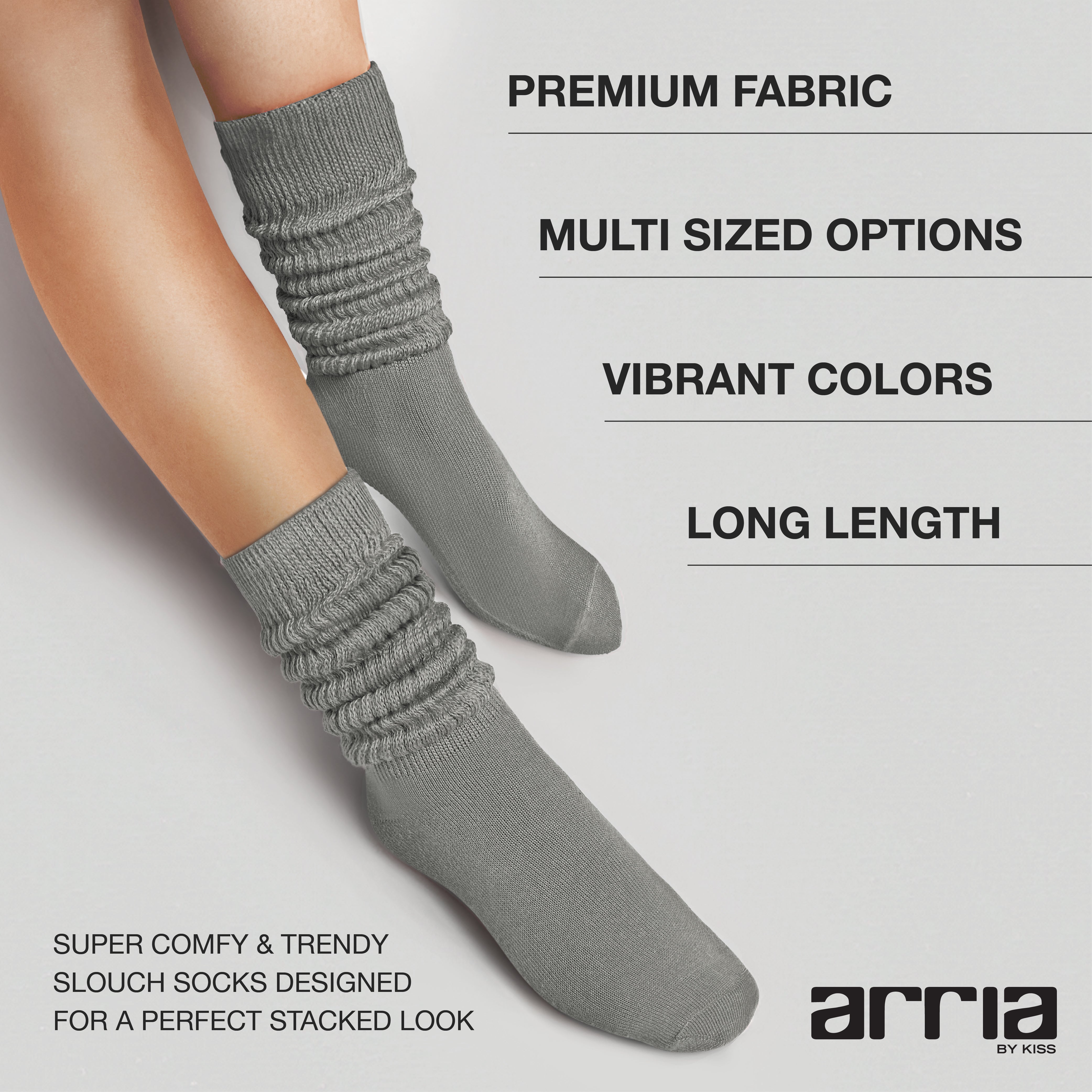 fh112_extra_001 "ARRIA Extra Long Soft Cotton Trendy Slouch Socks – Classic Everyday Neutrals, 80s Retro Heavy Scrunch product view."