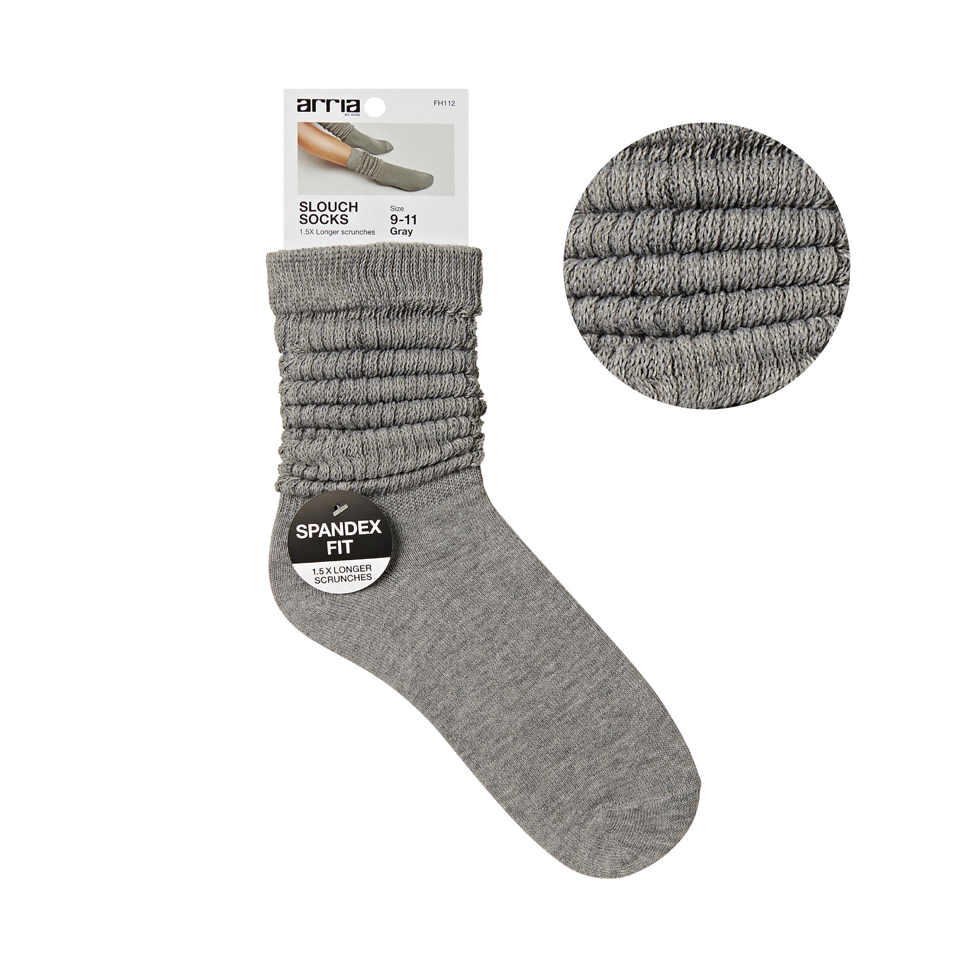 fh112_main "ARRIA Extra Long Soft Cotton Trendy Slouch Socks – Classic Everyday Neutrals, 80s Retro Heavy Scrunch in Gray / 9-11, main product view."