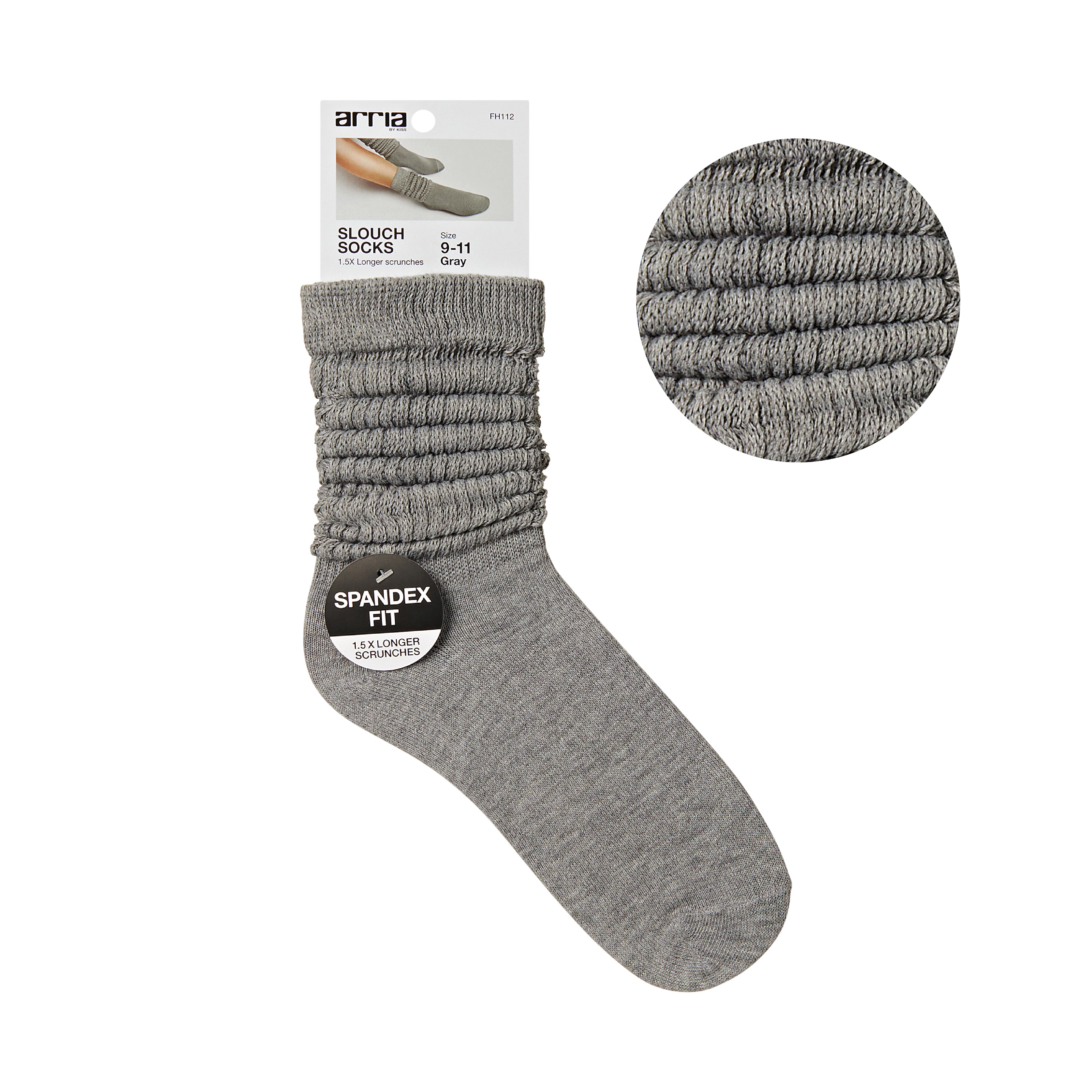 fh112_main "ARRIA Extra Long Soft Cotton Trendy Slouch Socks – Classic Everyday Neutrals, 80s Retro Heavy Scrunch in Gray / 9-11, main product view."