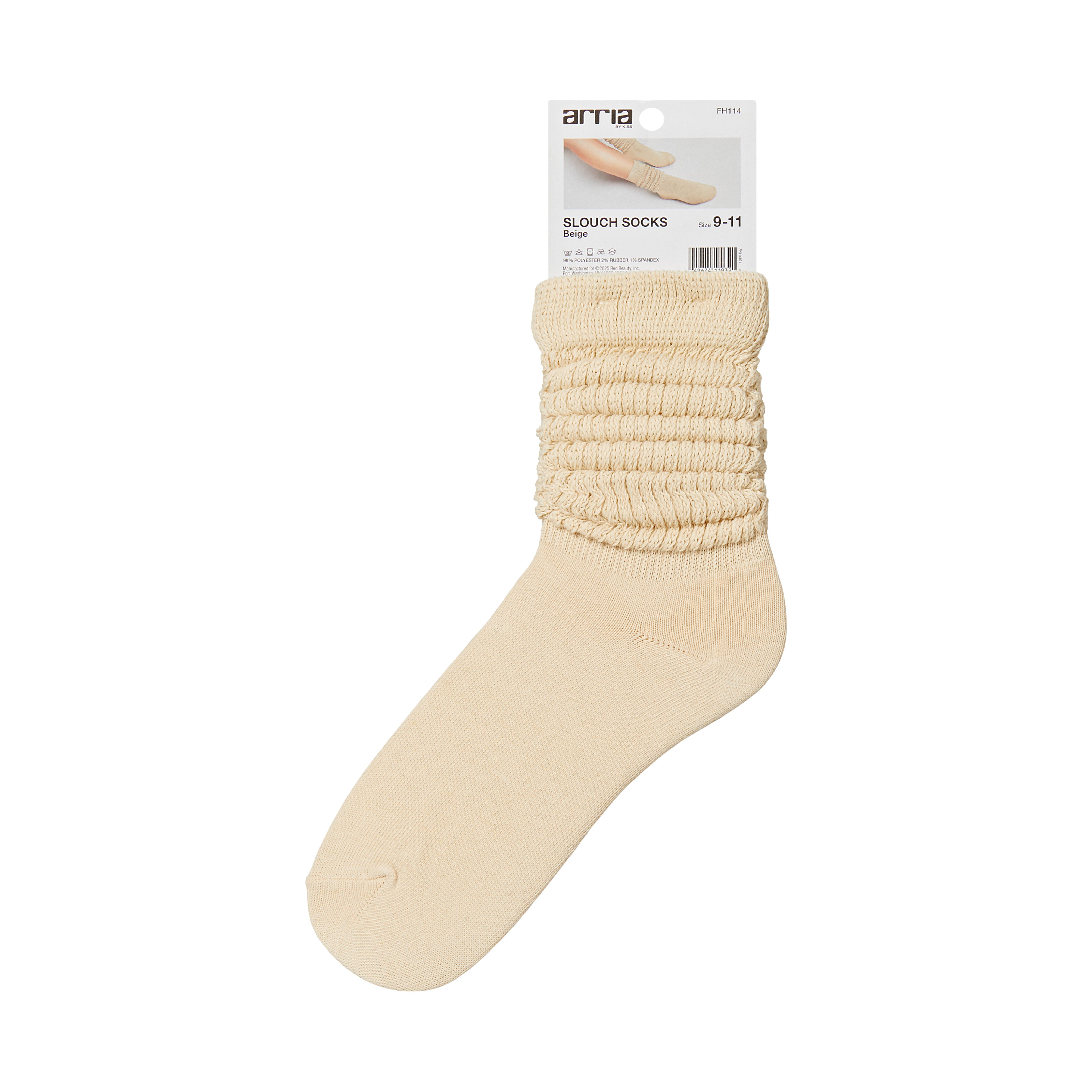 fh114_extra_005 "ARRIA Extra Long Soft Cotton Trendy Slouch Socks – Classic Everyday Neutrals, 80s Retro Heavy Scrunch, package back."