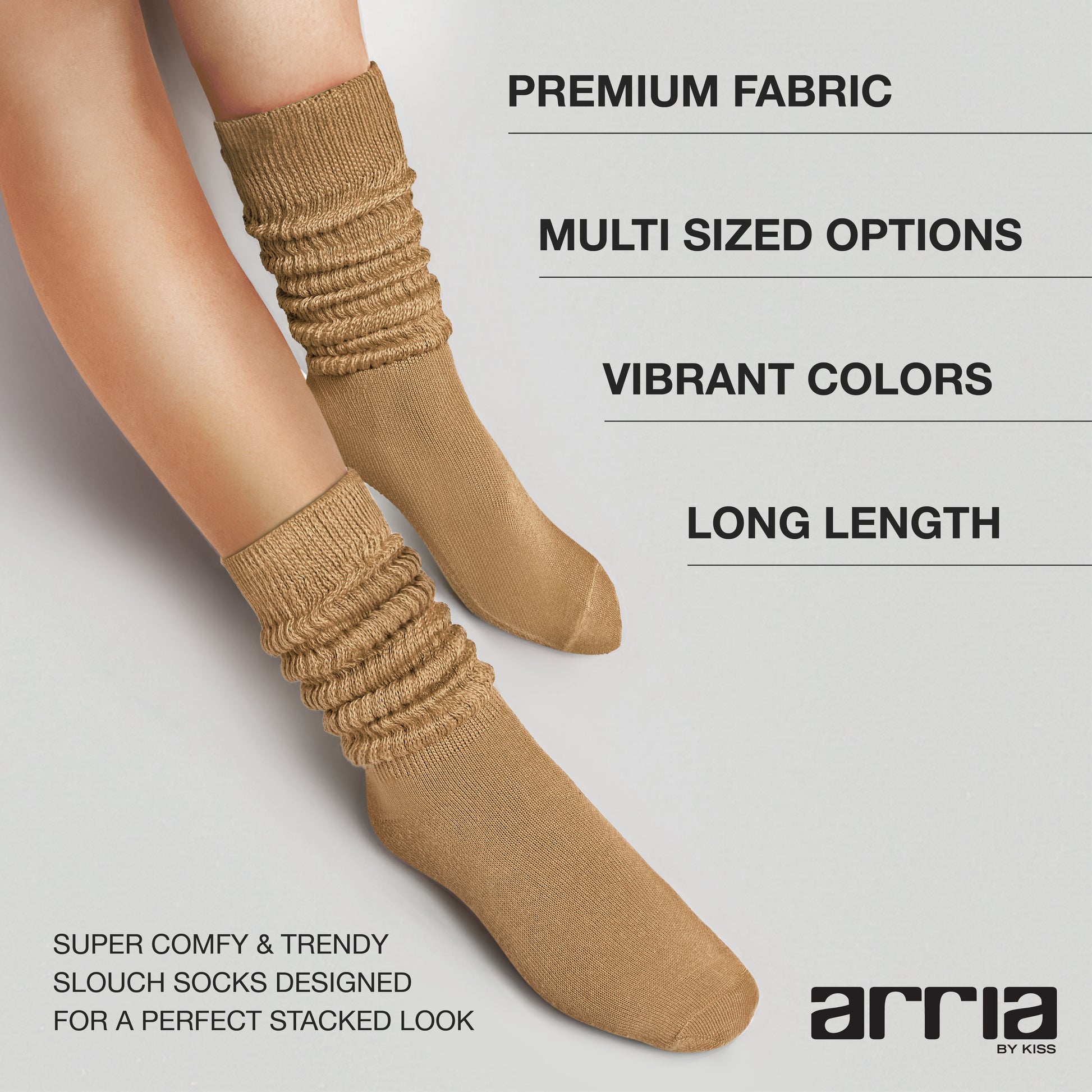 fh115_extra_001 "ARRIA Extra Long Soft Cotton Trendy Slouch Socks – Classic Everyday Neutrals, 80s Retro Heavy Scrunch product view."