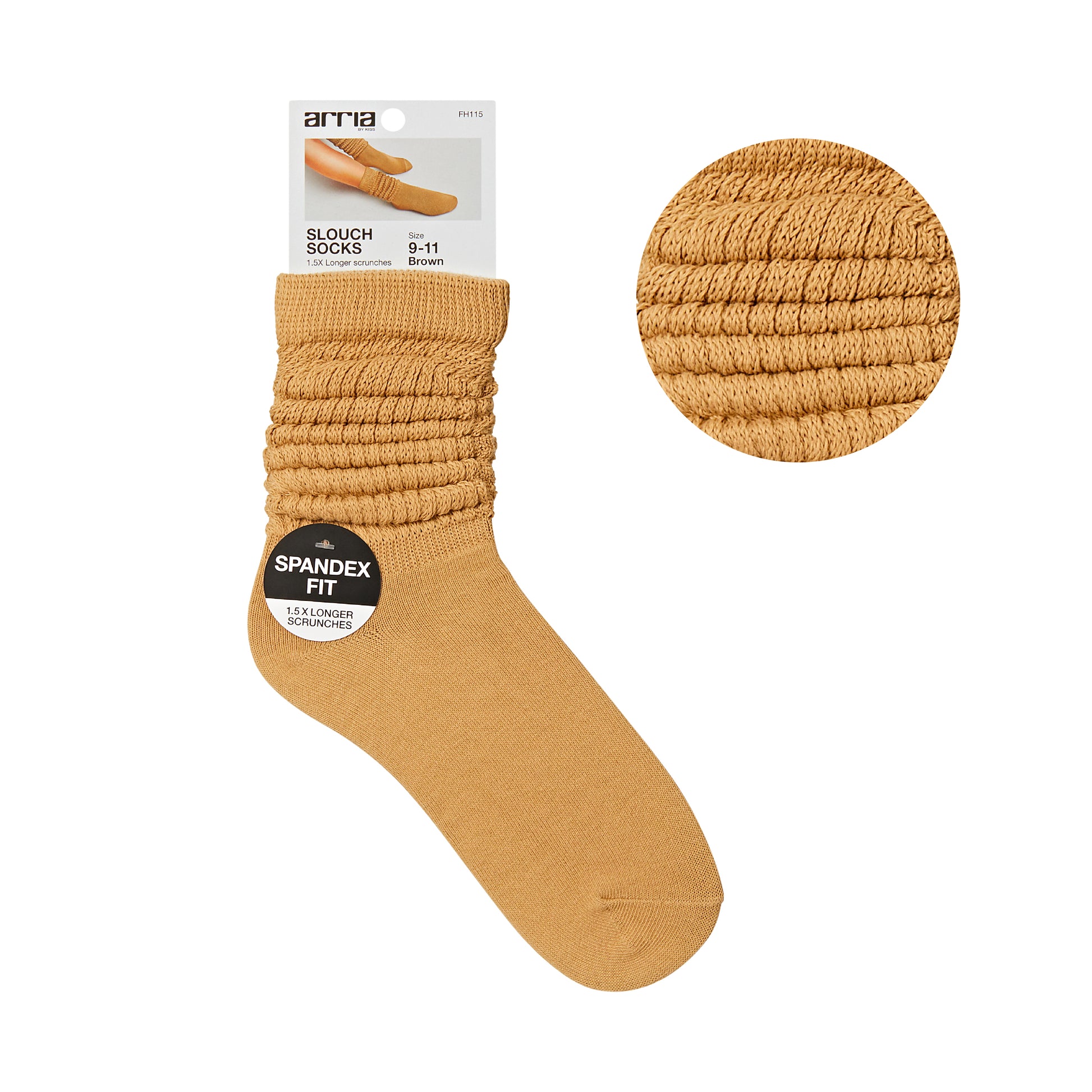 fh115_main "ARRIA Extra Long Soft Cotton Trendy Slouch Socks – Classic Everyday Neutrals, 80s Retro Heavy Scrunch in Brown / 9-11, main product view."