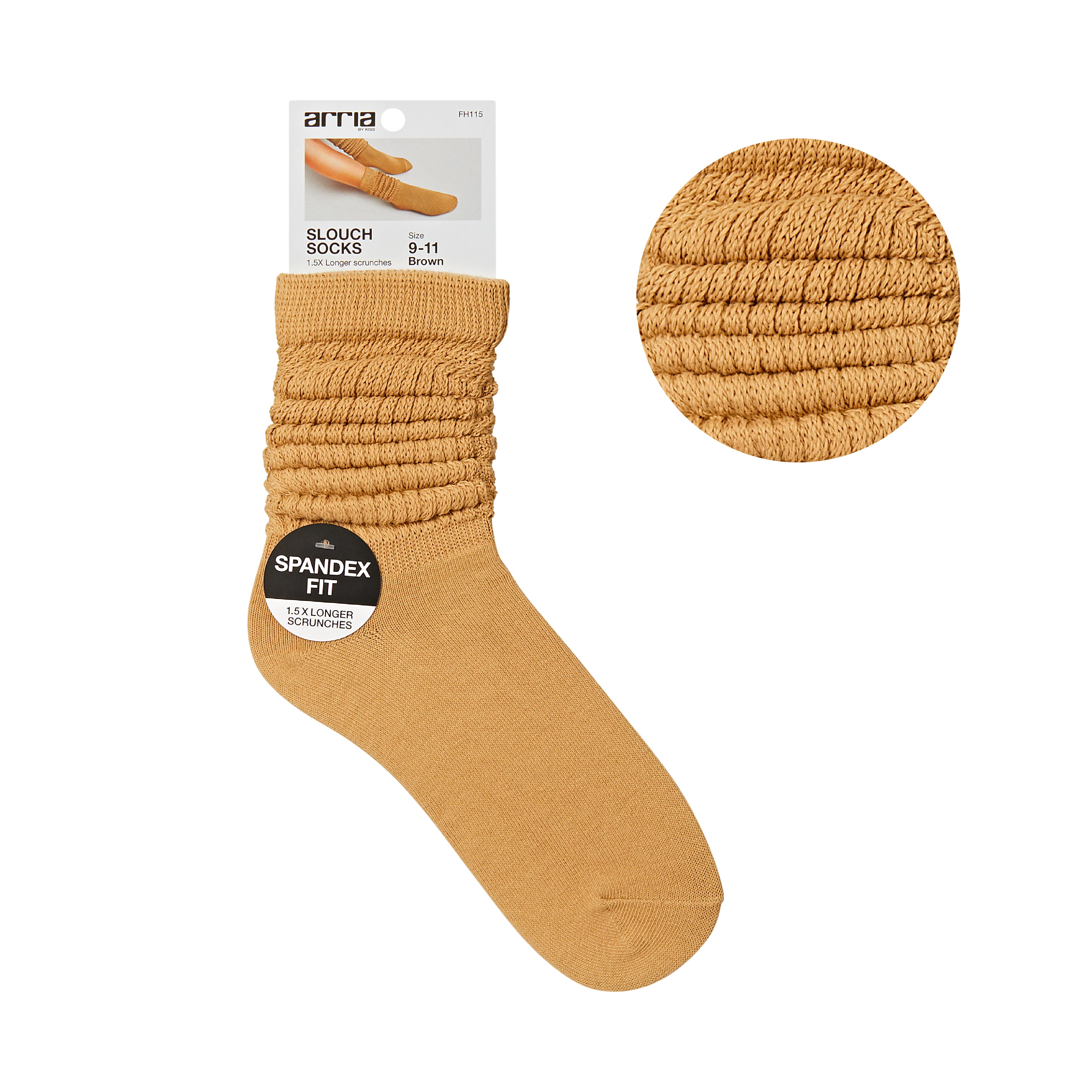 fh115_main "ARRIA Extra Long Soft Cotton Trendy Slouch Socks – Classic Everyday Neutrals, 80s Retro Heavy Scrunch in Brown / 9-11, main product view."