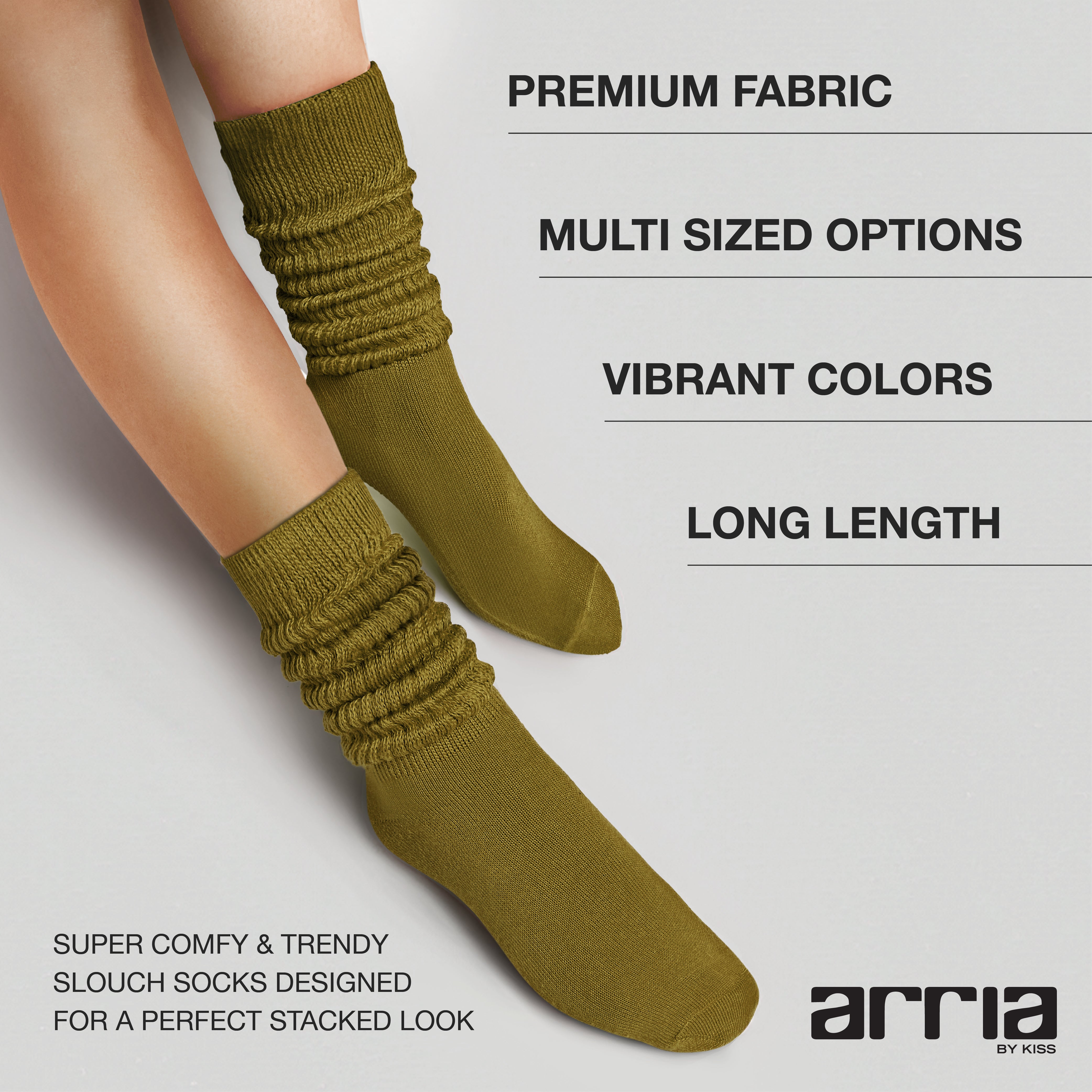 fh116_extra_001 "ARRIA Extra Long Soft Cotton Trendy Slouch Socks – Classic Everyday Neutrals, 80s Retro Heavy Scrunch product view."