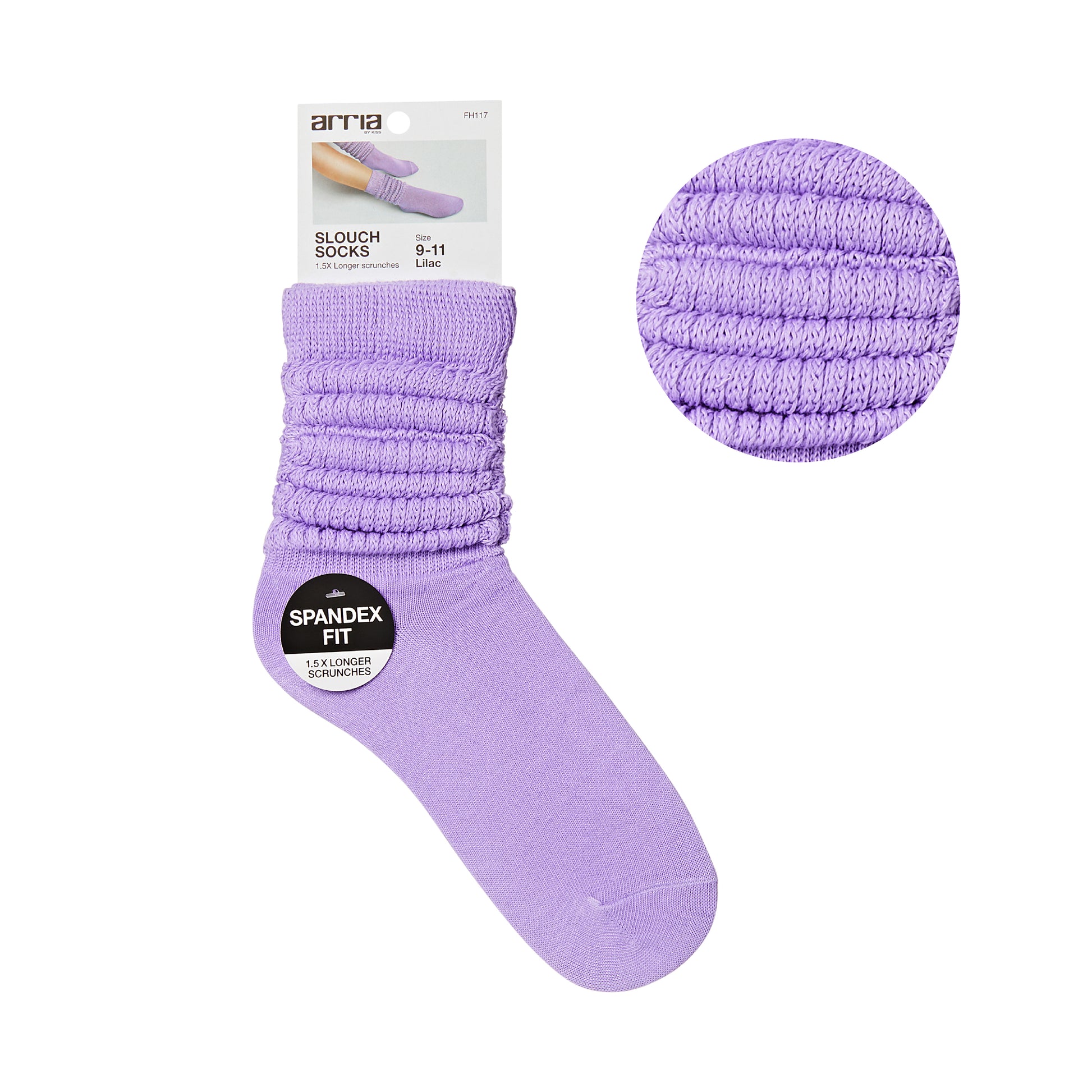 fh117_main "ARRIA Extra Long Soft Cotton Trendy Slouch Socks – Classic Everyday Neutrals, 80s Retro Heavy Scrunch in Lilac / 9-11, main product view."