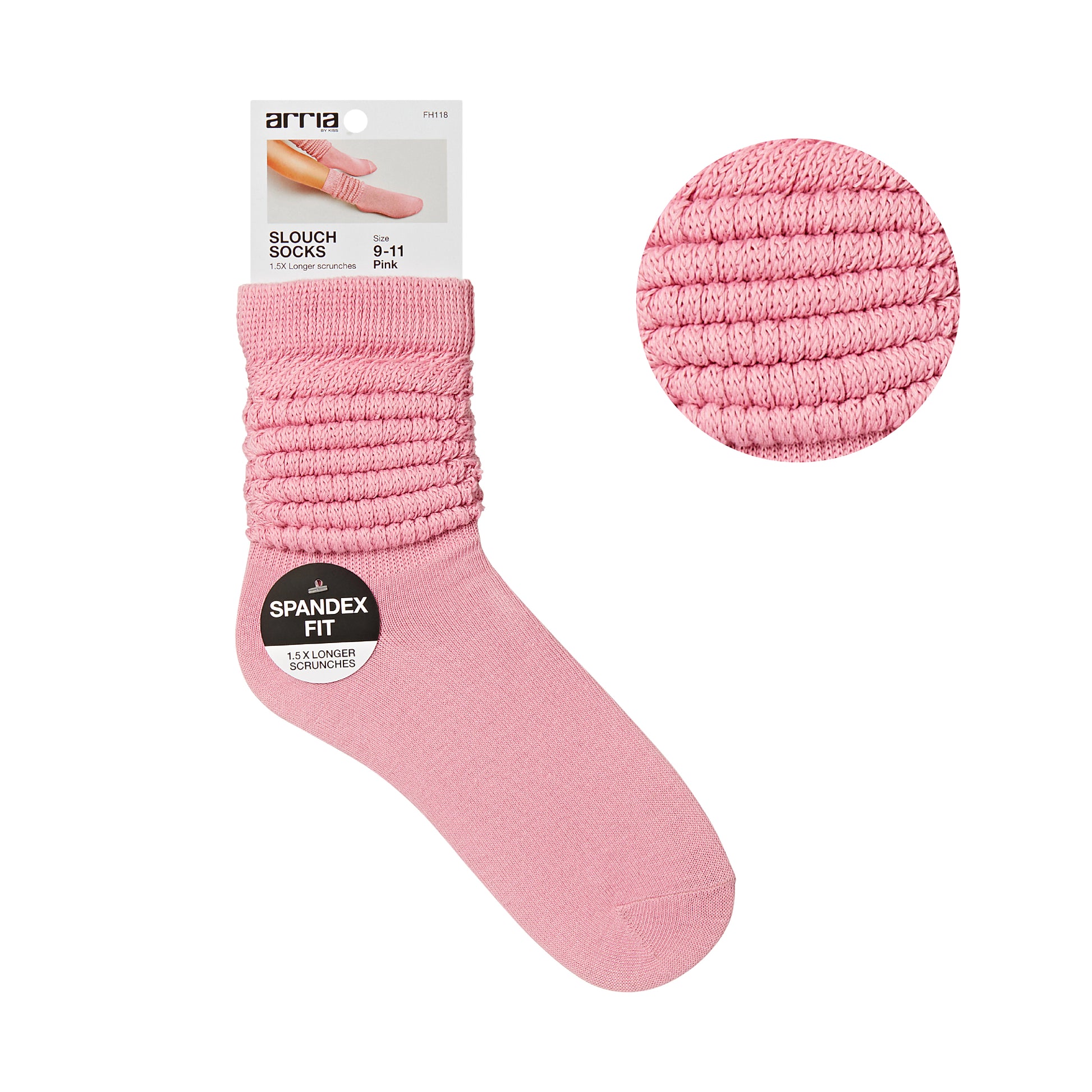 fh118_main "ARRIA Extra Long Soft Cotton Trendy Slouch Socks – Classic Everyday Neutrals, 80s Retro Heavy Scrunch in Pink / 9-11, main product view."