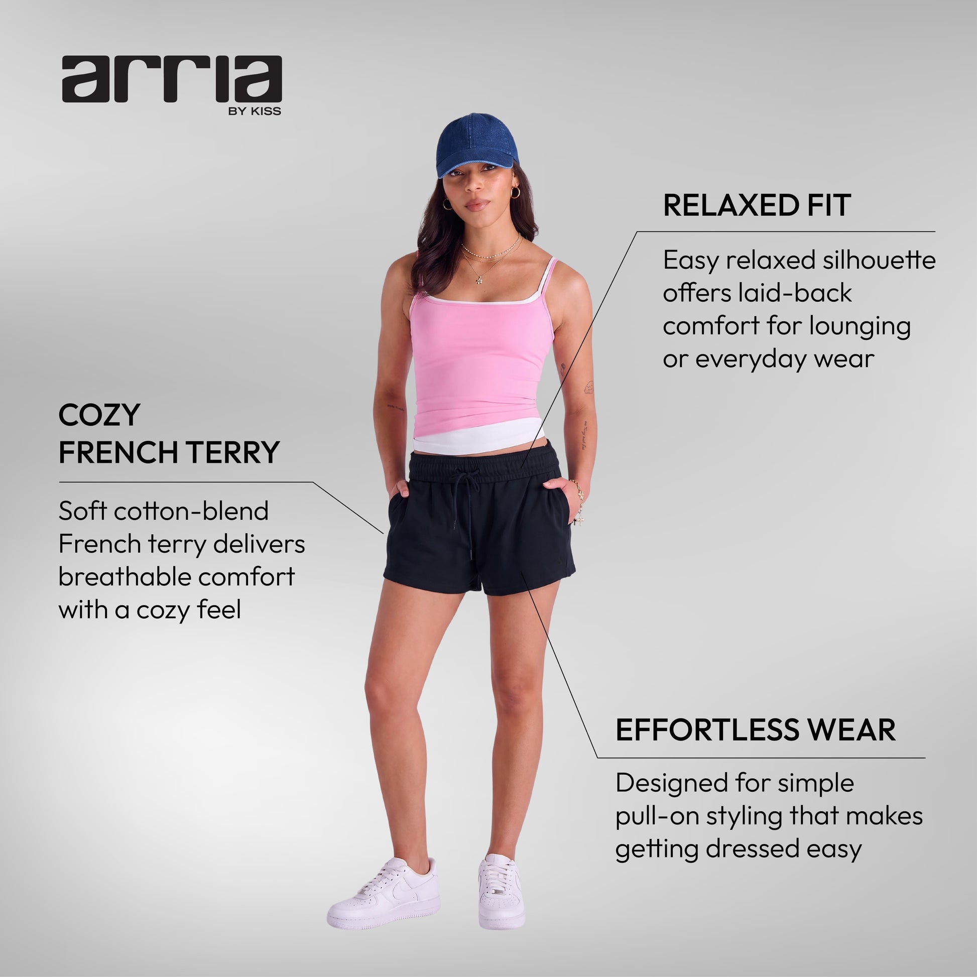 displayall_image_005"Arria Cozy French Terry Convertible Relaxed Sweat Shorts product view."