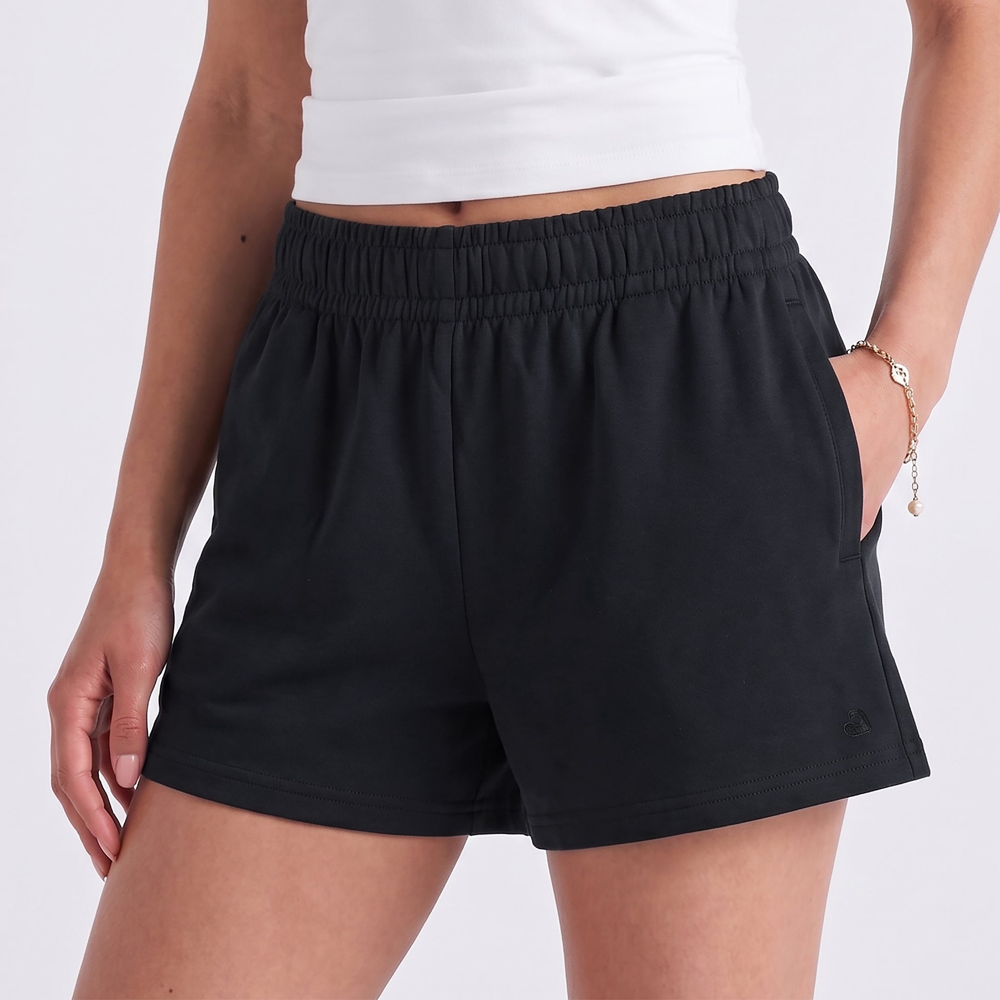 fh544_main"Arria Cozy French Terry Convertible Relaxed Sweat Shorts product view."
