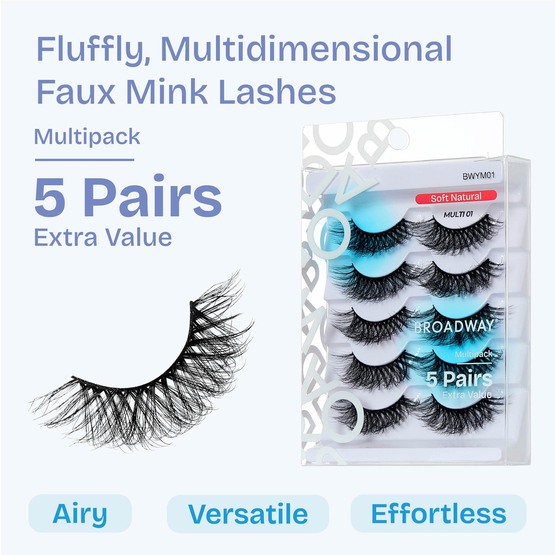 BWYM01_extra_001 "Broadway False Lashes Multipack - Faux Mink Wispy Volume Strip Eyelashes product view."