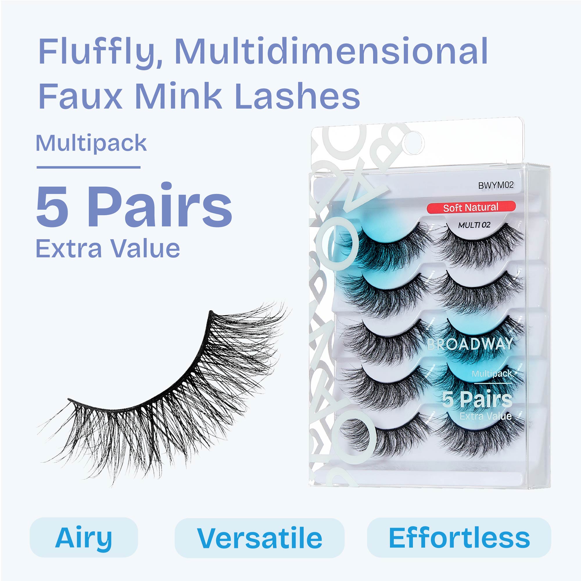 BWYM02_extra_001 "Broadway False Lashes Multipack - Faux Mink Wispy Volume Strip Eyelashes product view."