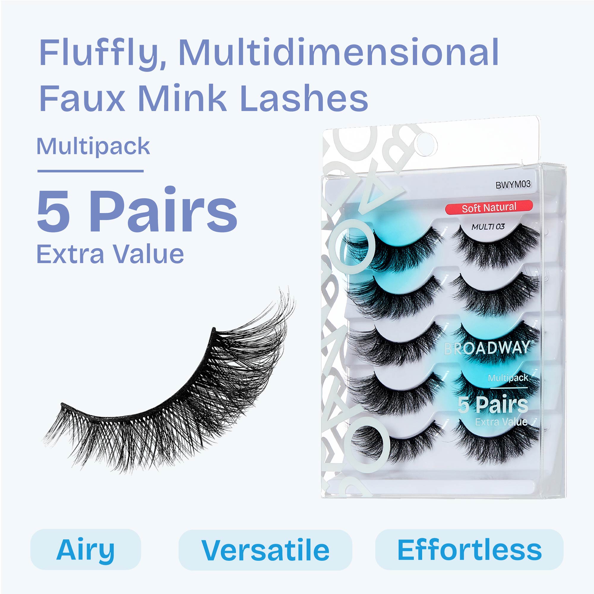 BWYM03_extra_001 "Broadway False Lashes Multipack - Faux Mink Wispy Volume Strip Eyelashes product view."