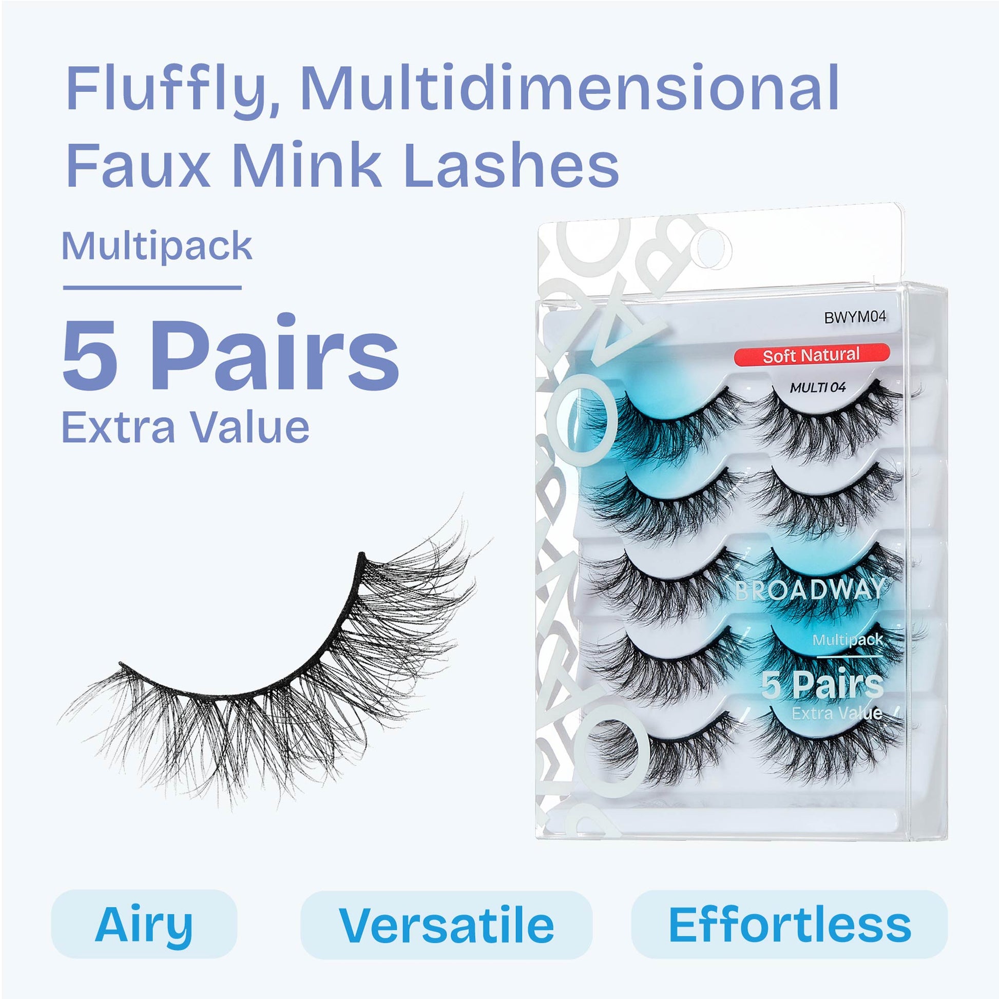 BWYM04_extra_001 "Broadway False Lashes Multipack - Faux Mink Wispy Volume Strip Eyelashes product view."
