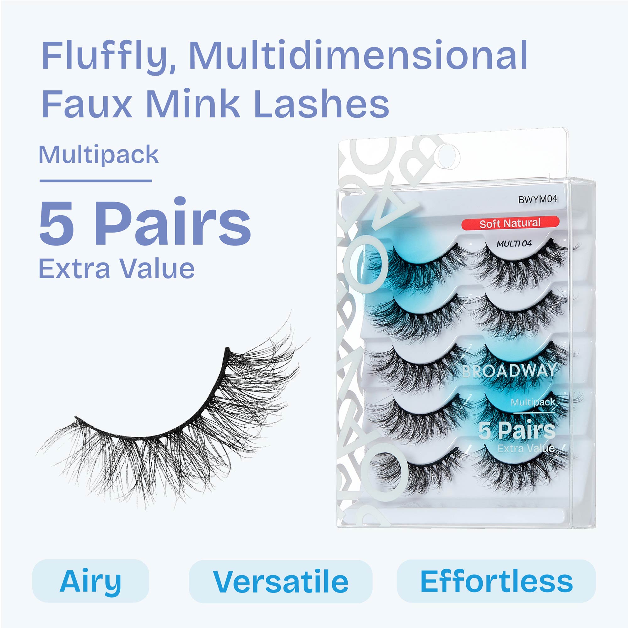 BWYM04_extra_001 "Broadway False Lashes Multipack - Faux Mink Wispy Volume Strip Eyelashes product view."