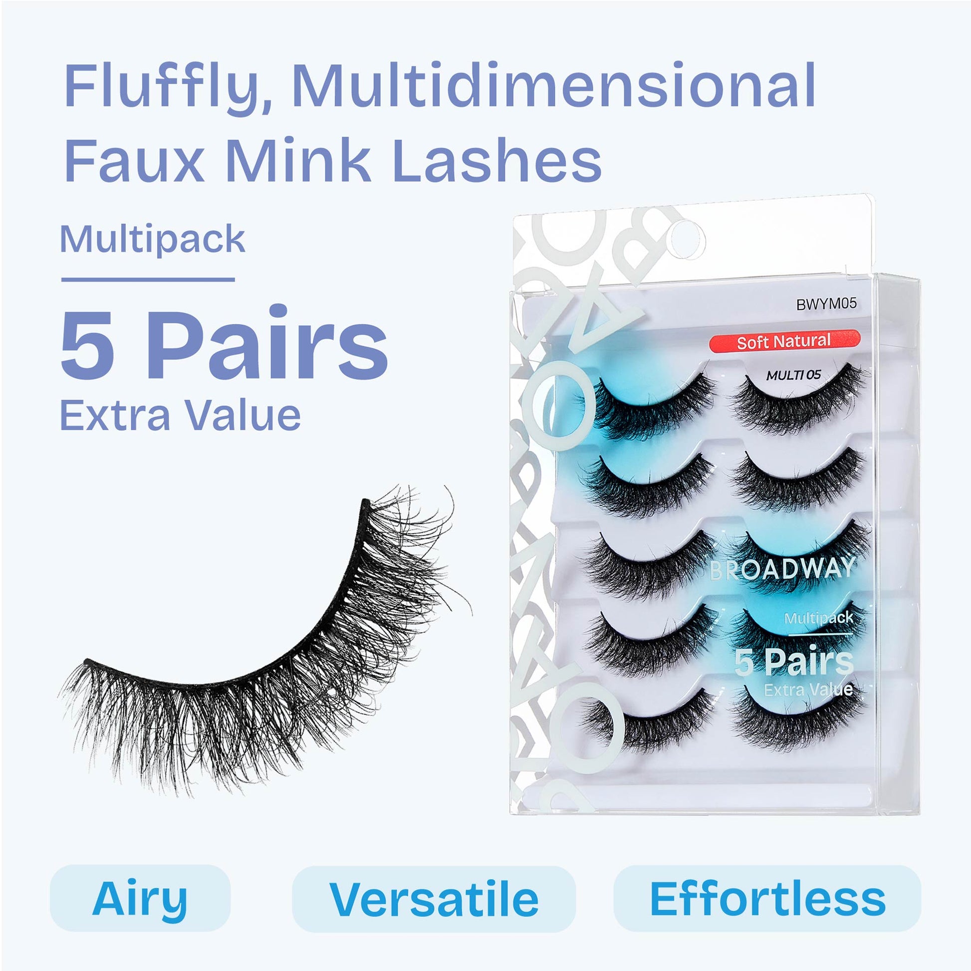BWYM05_extra_001 "Broadway False Lashes Multipack - Faux Mink Wispy Volume Strip Eyelashes product view."