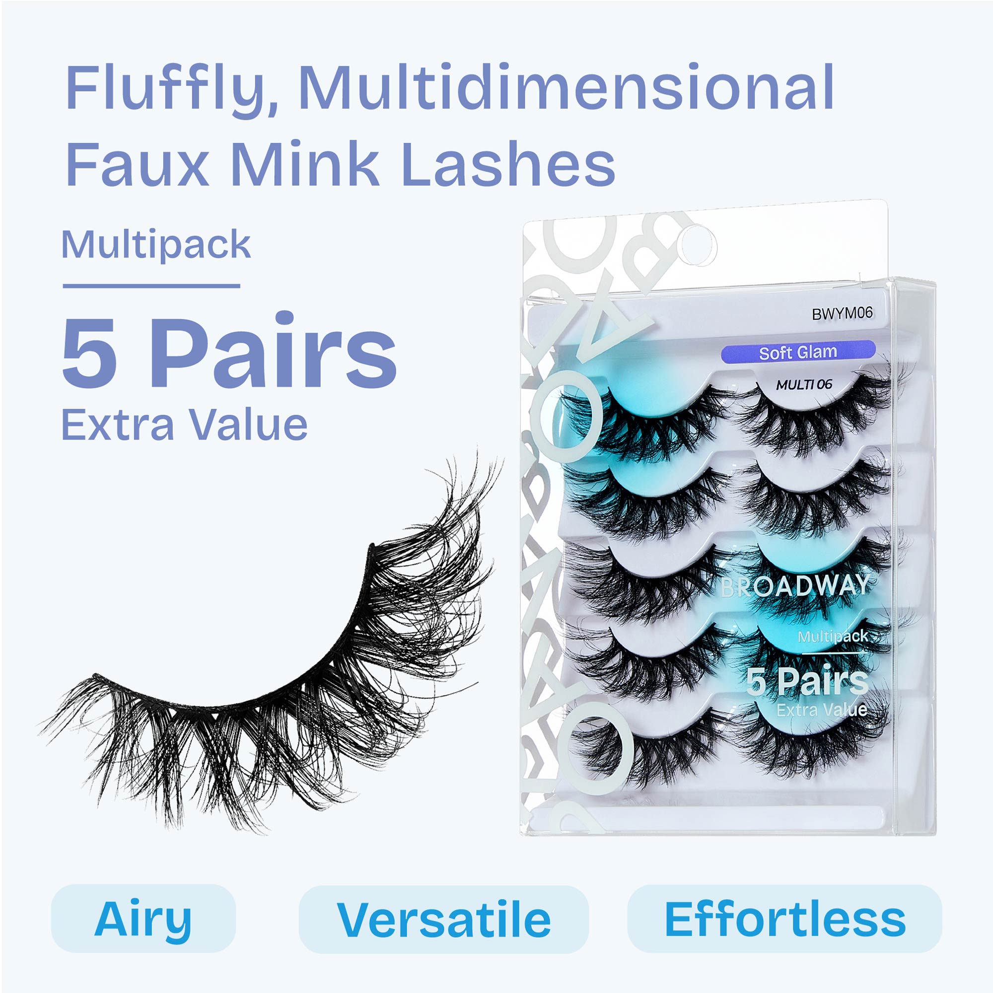 BWYM06_extra_001 "Broadway False Lashes Multipack - Faux Mink Wispy Volume Strip Eyelashes product view."
