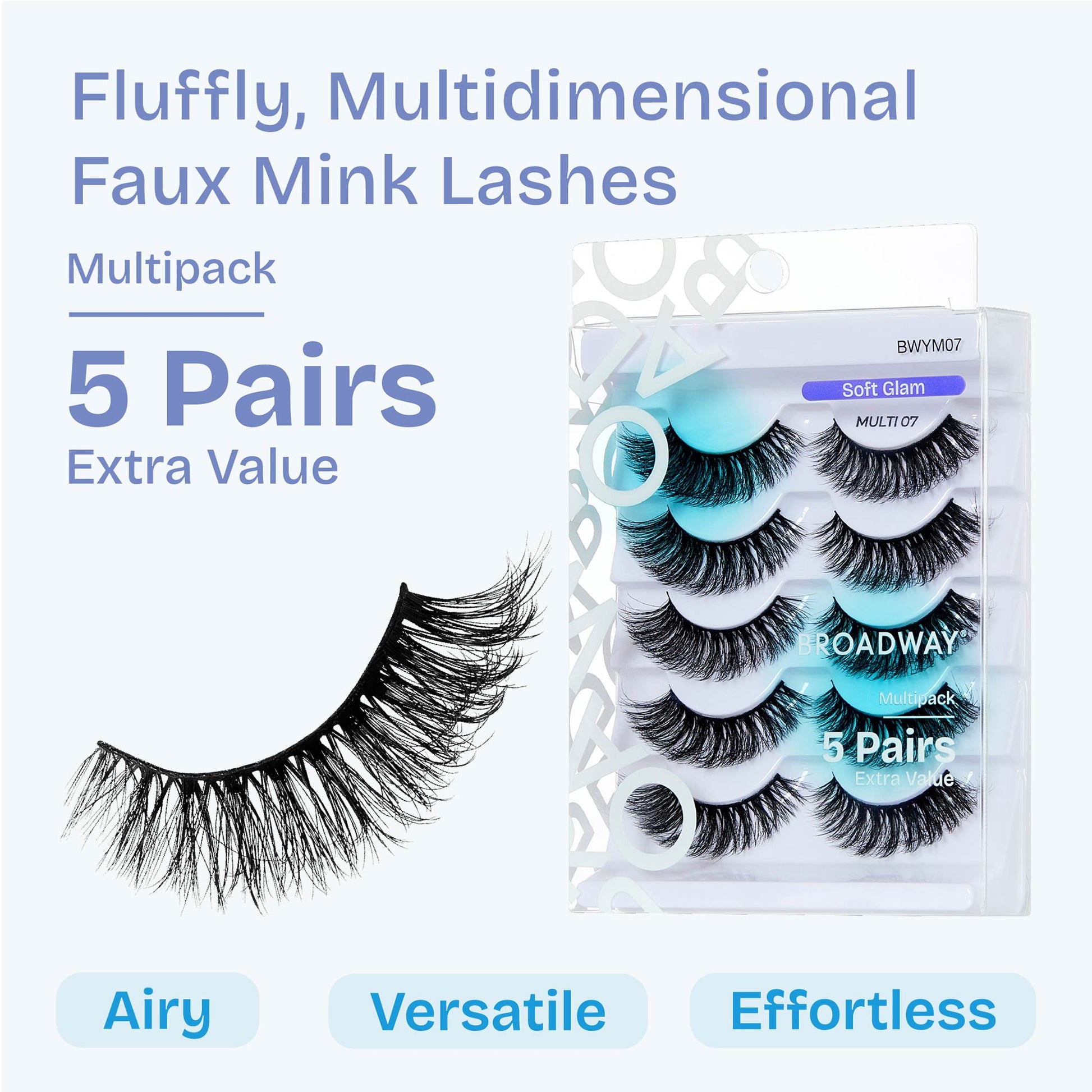 BWYM07_extra_001 "Broadway False Lashes Multipack - Faux Mink Wispy Volume Strip Eyelashes product view."