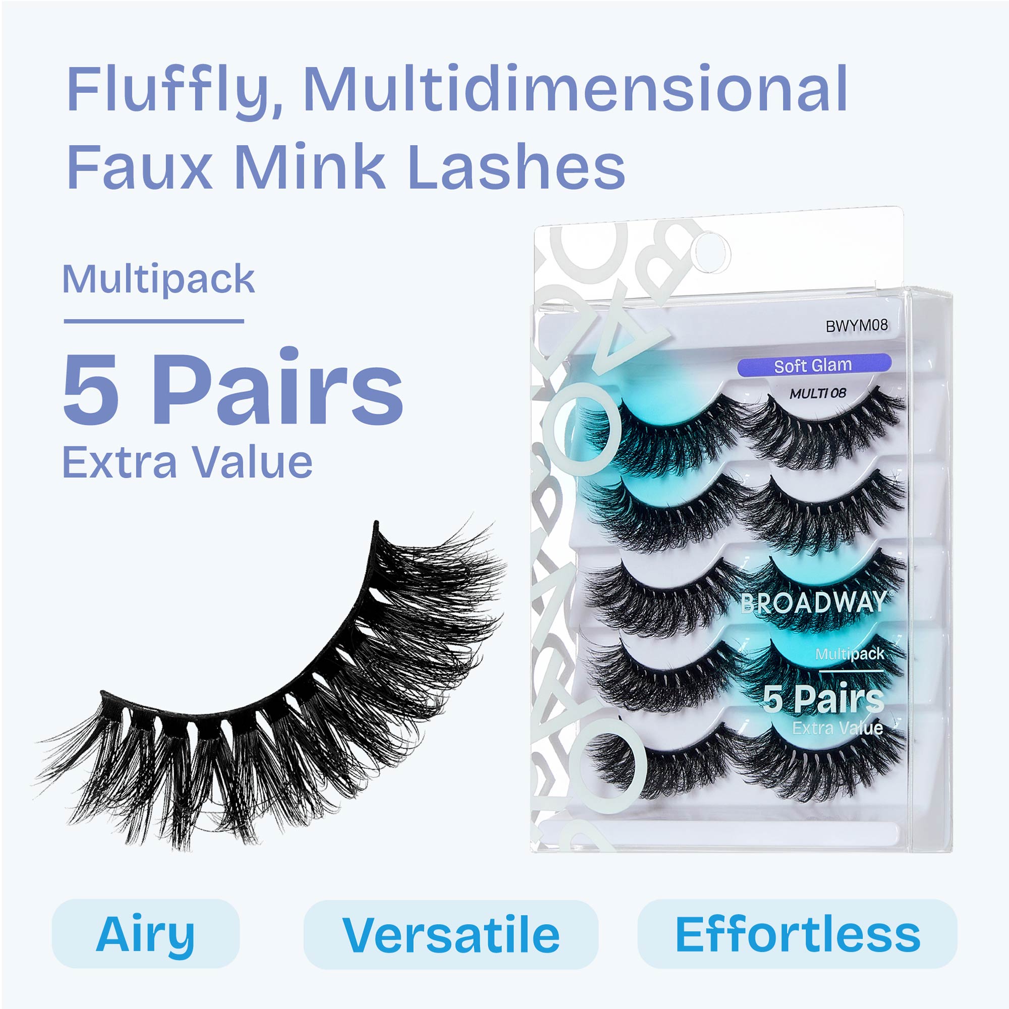 BWYM08_extra_001 "Broadway False Lashes Multipack - Faux Mink Wispy Volume Strip Eyelashes product view."